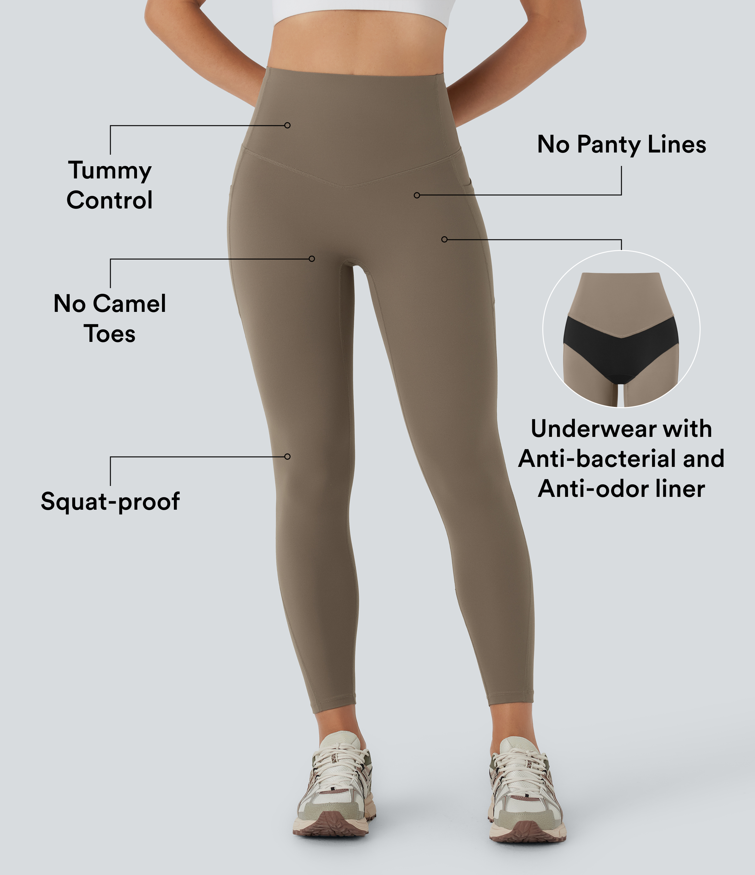 Dawn Brown Leggings de entrenamiento Halara UltraSculpt™ moldeadores de abdomen de tiro alto antibacterianas de 7/8 con bolsillos laterales / 2