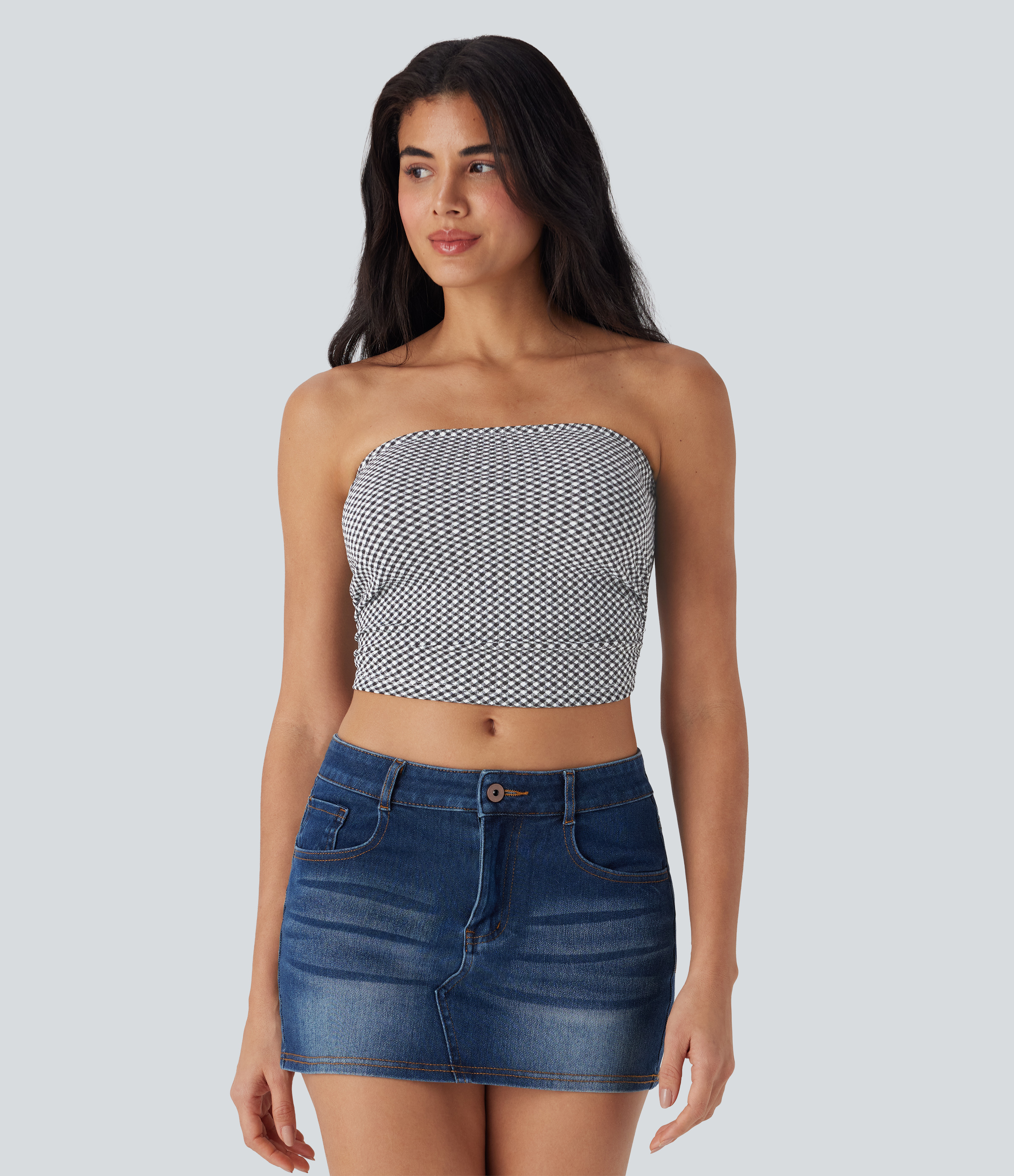 Lässiges, gerafftes Tube-Top mit Karomuster