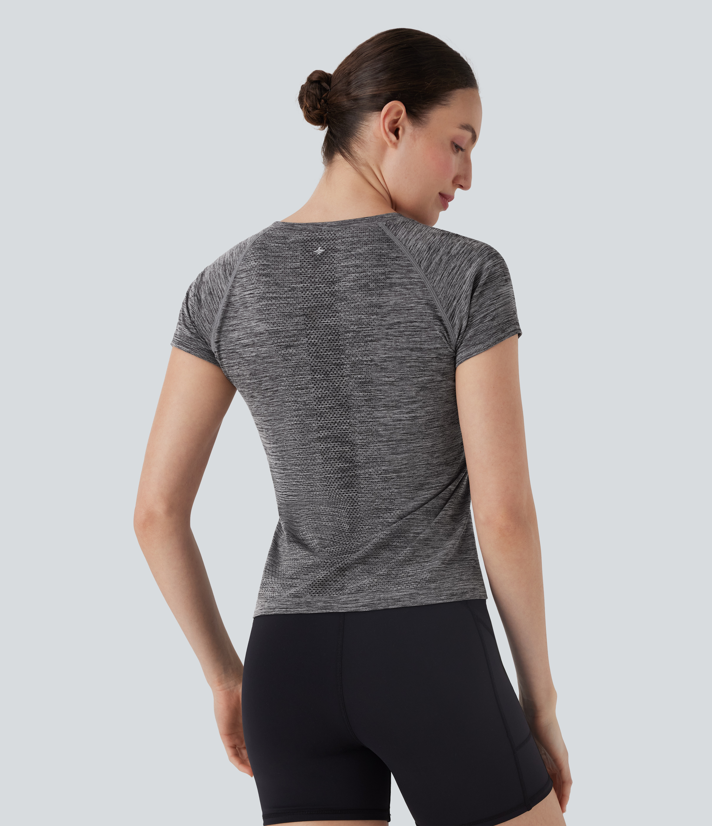 Black Camiseta deportiva senderismo secado rápido corte manga corta flujo sin costura / 2