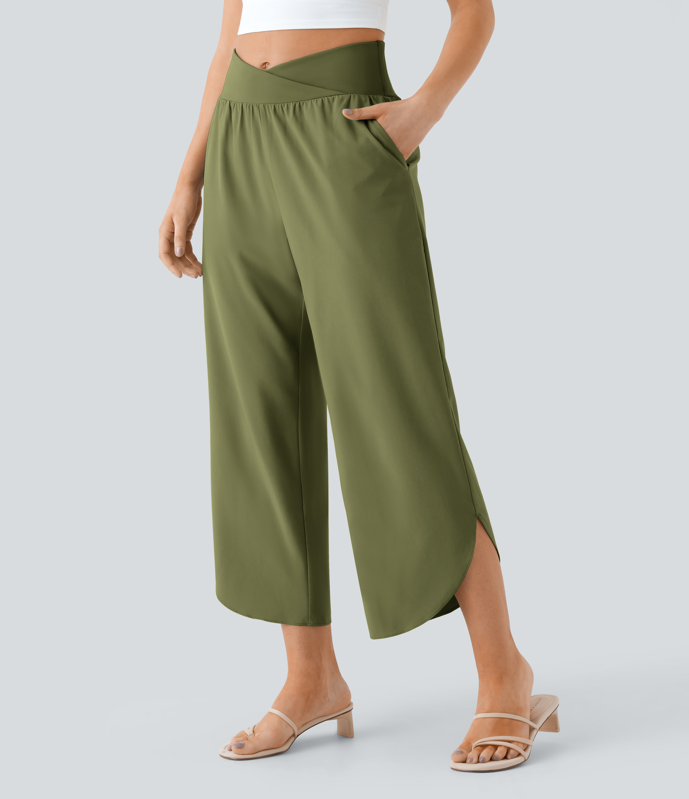 Breezeful™ High Waisted Crossover Quick Dry Resort Pants with Pockets