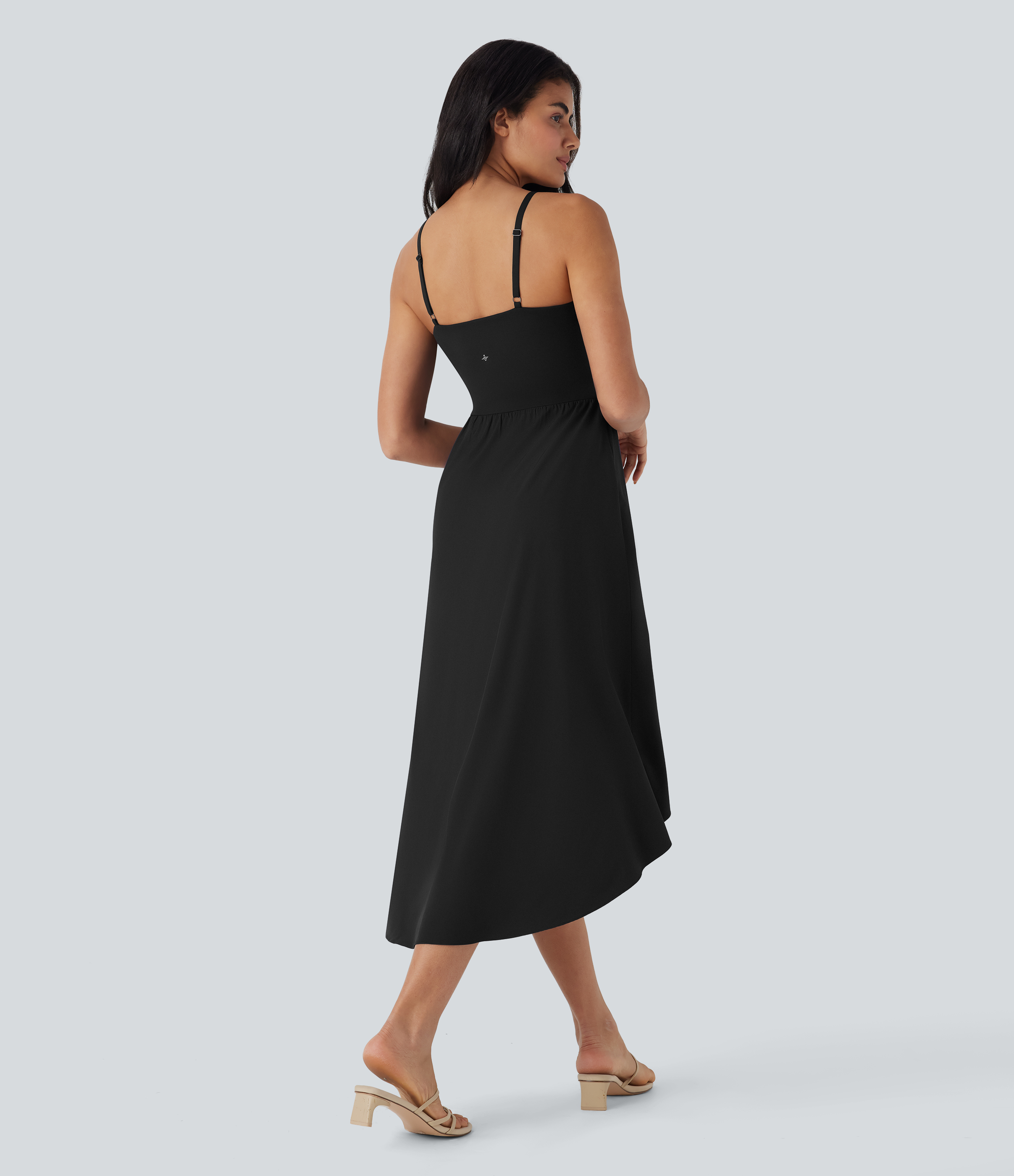 Black Breezeful™ High Low 2-Piece Flowy Midi Quick Dry Casual Dress with Pocket DD-F Cups / 2