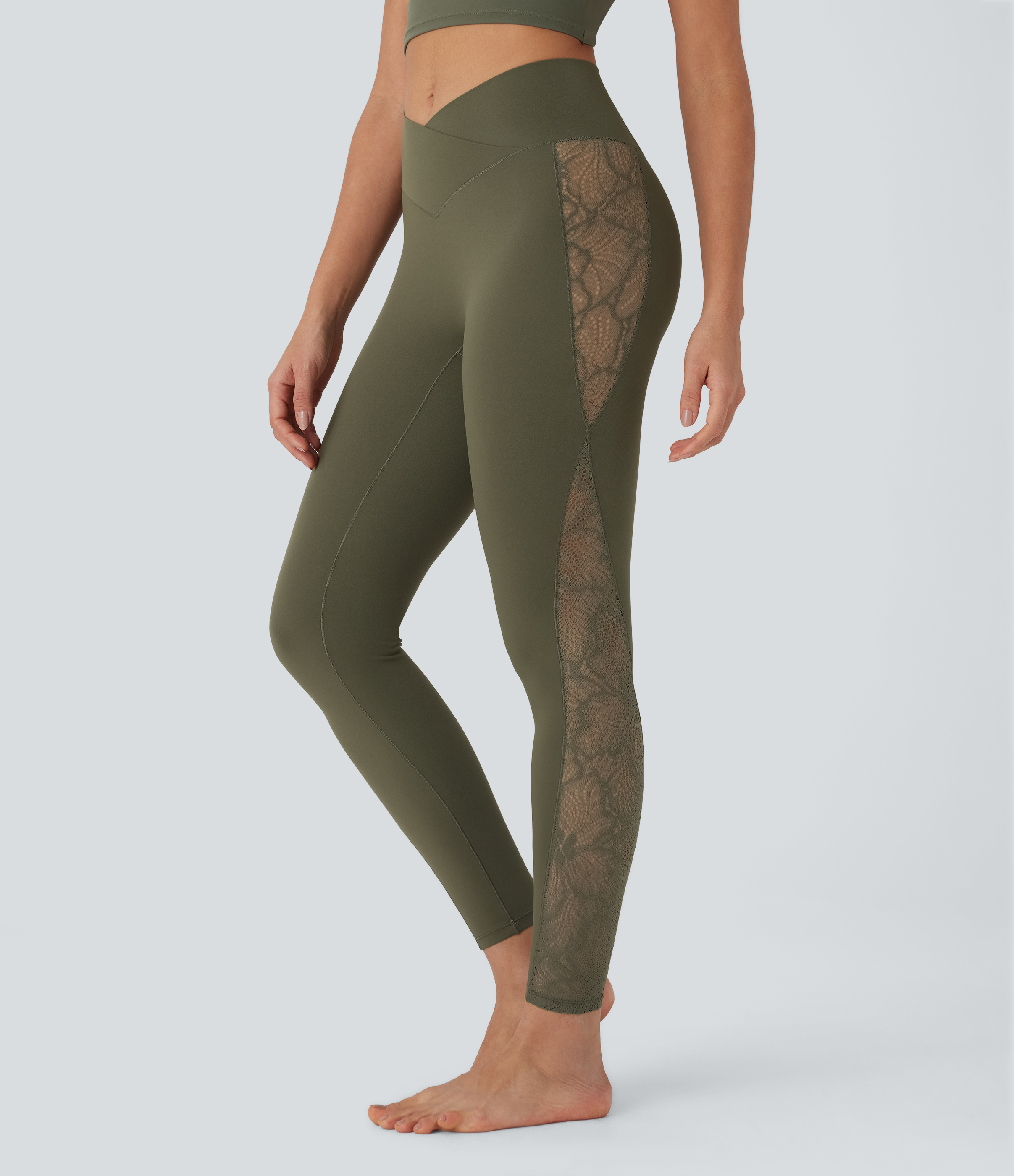 【fa.er.ie】punching lace knit leggings Women's SoftlyZero™ High Waisted Crossover Contrast Lace
