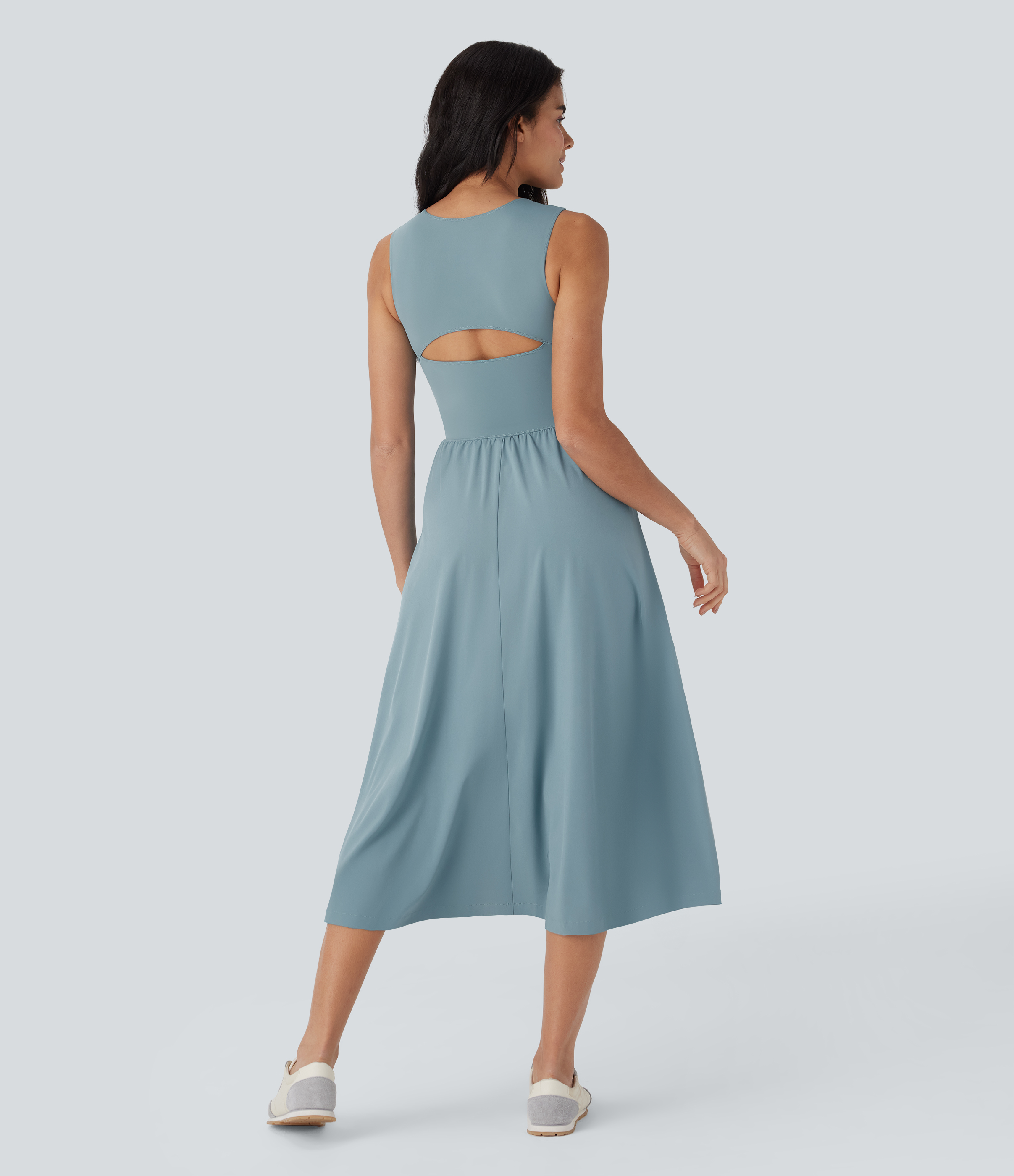 Stone Blue Vestido de camping fluido Breezeful™ sin mangas de secado rápido con bolsillos y aberturas / 2