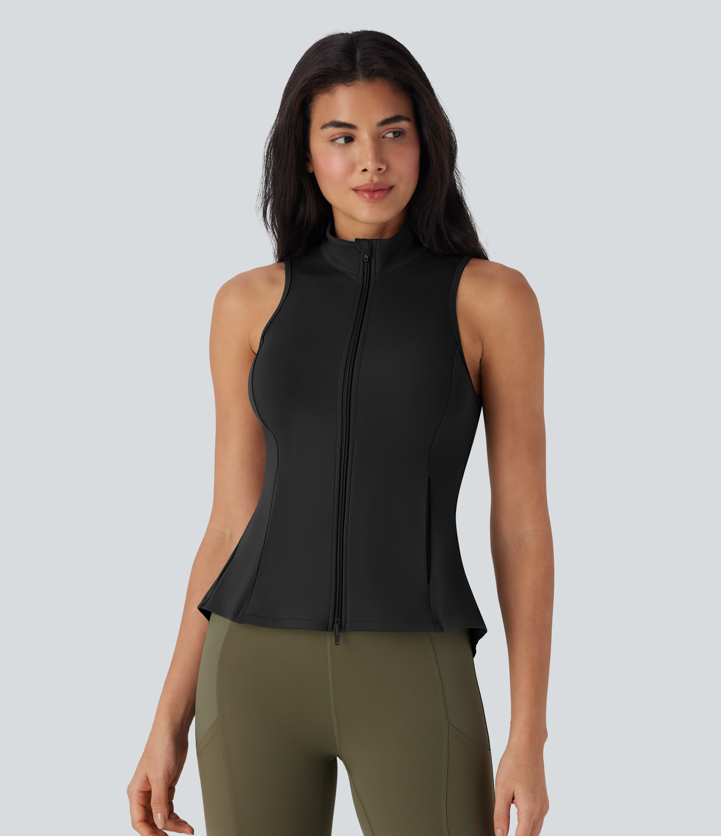 Women's SoftlyZero™ Stand Collar Sleeveless Zipper Pleated Tank