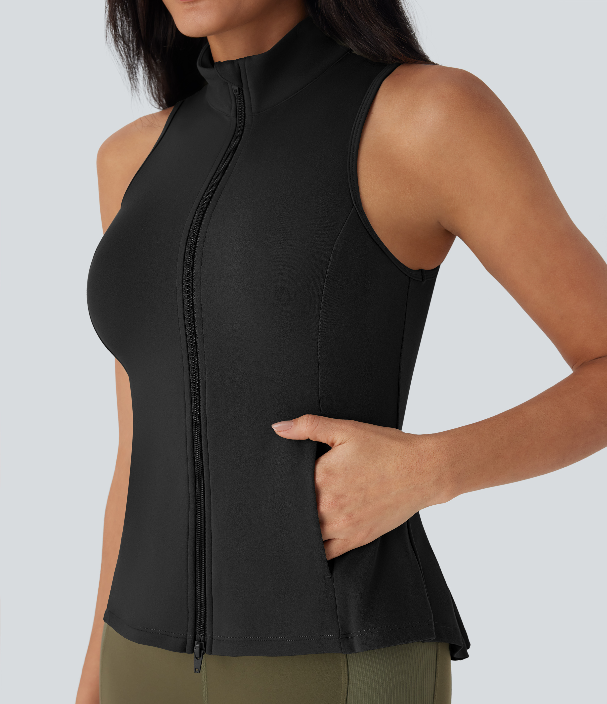 Women's SoftlyZero™ Stand Collar Sleeveless Zipper Pleated Tank