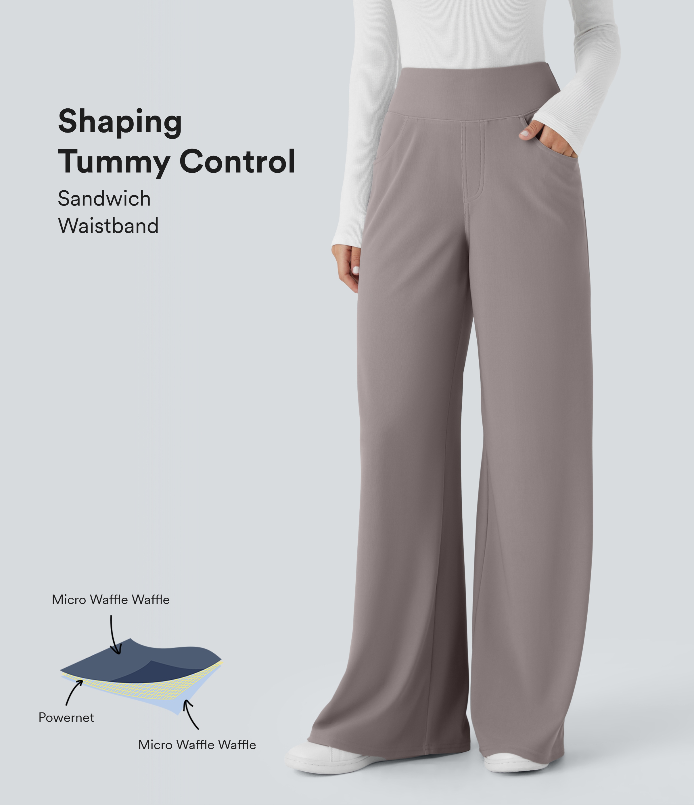 SoCinched high-waist, abdominal-shaping, multiple-pocket, wide-leg micro-waffle workwear pants