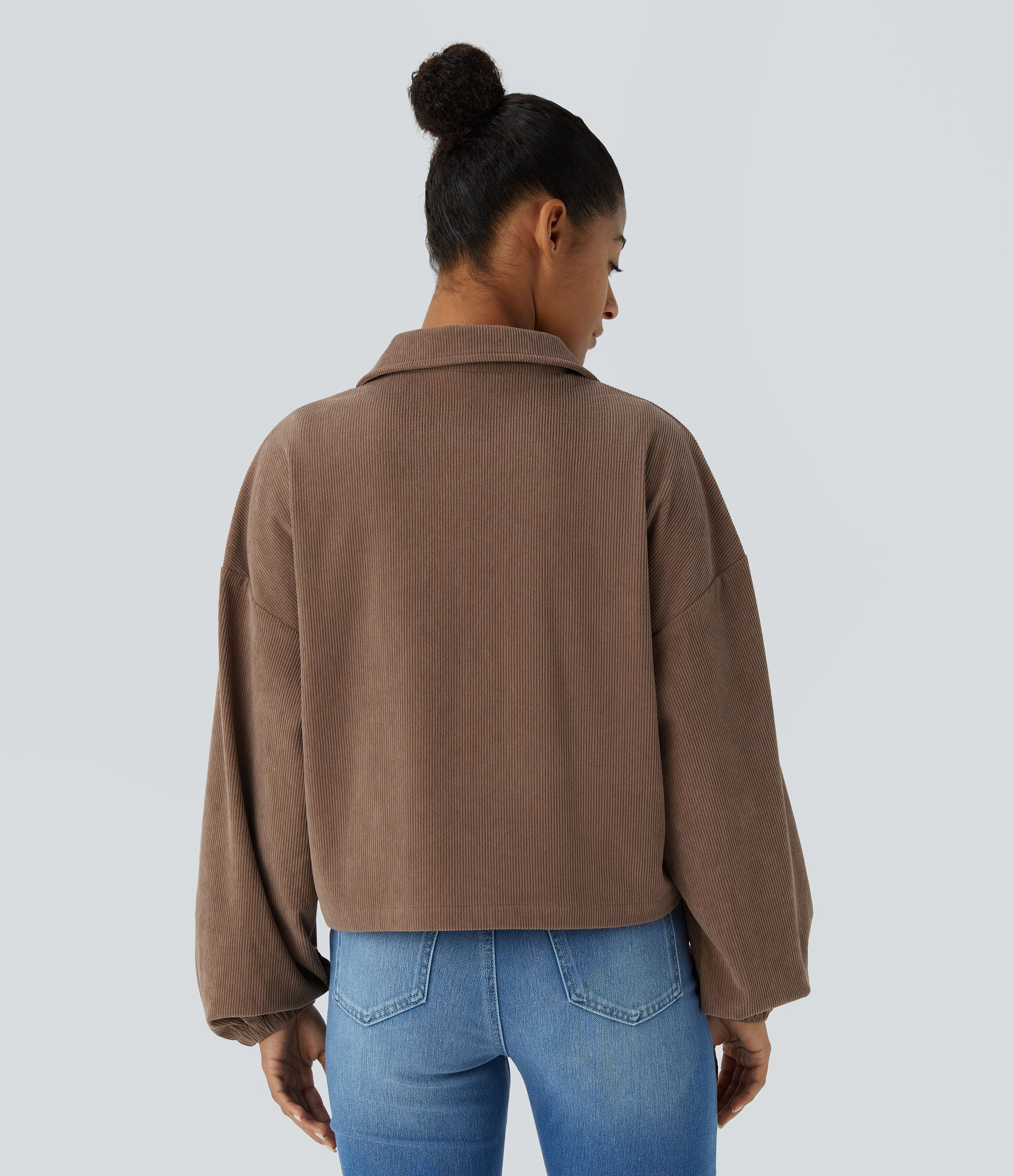 Cocoa Brown Chaqueta pana cuello botón manga larga bolsillo pecho / 2