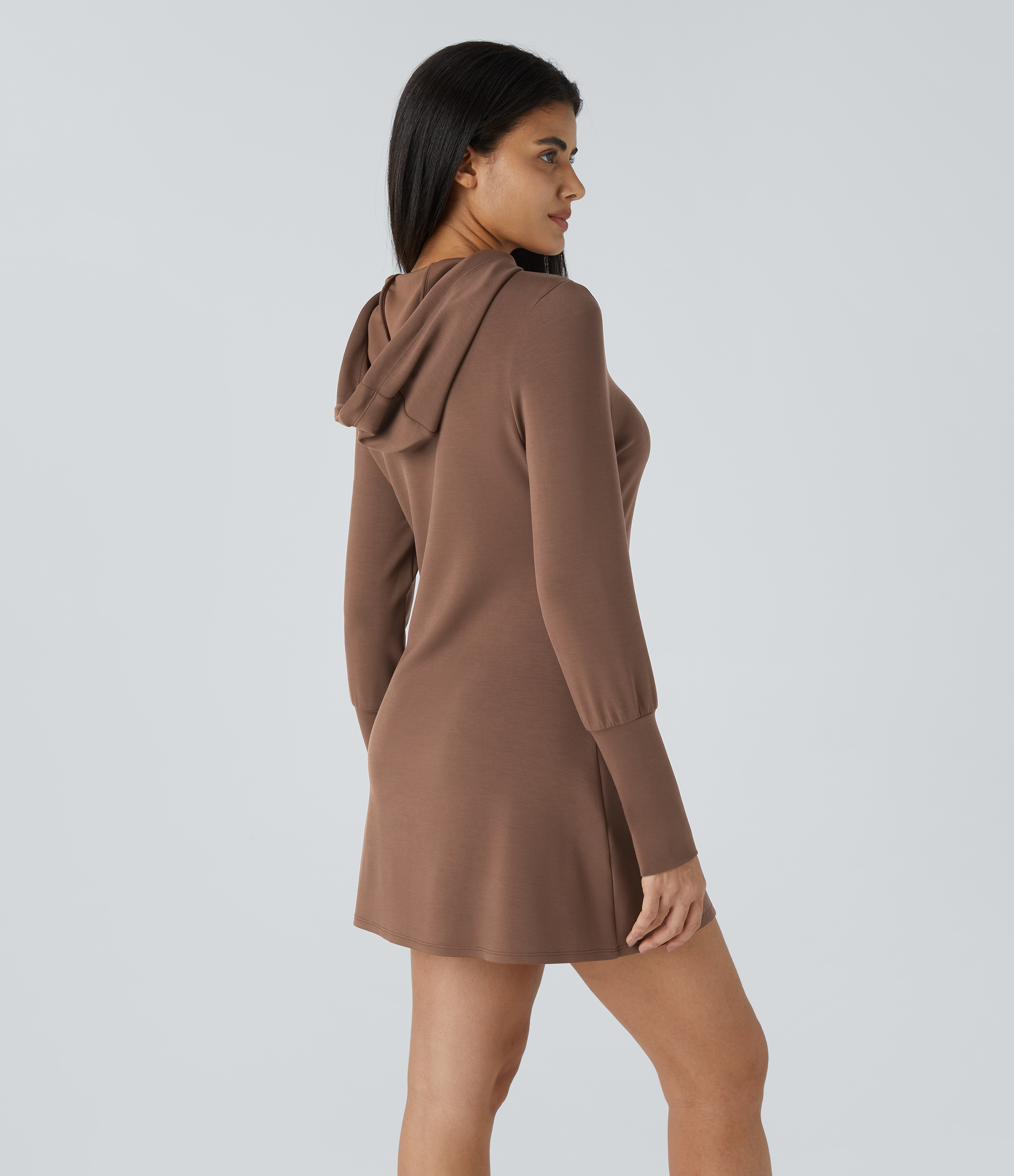 Women's Drawstring Long Sleeve Mini Casual Hoodie Dress - Halara