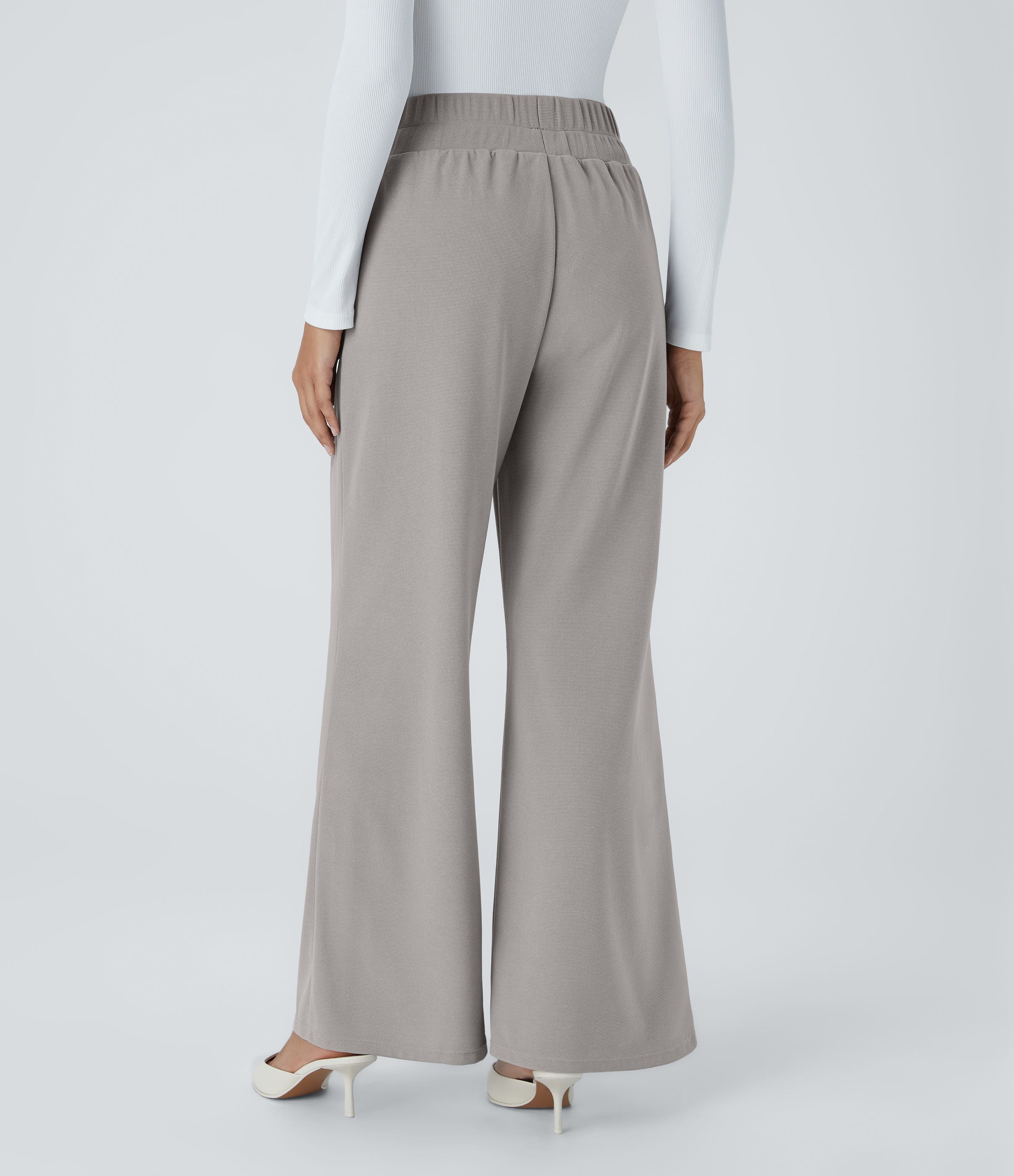 Mink Ash Halara Flex™ ハイウエスト ワイドウエストバンド 折り返しサイドポケット付き ワイドレッグ ワッフル ワークパンツ / 2