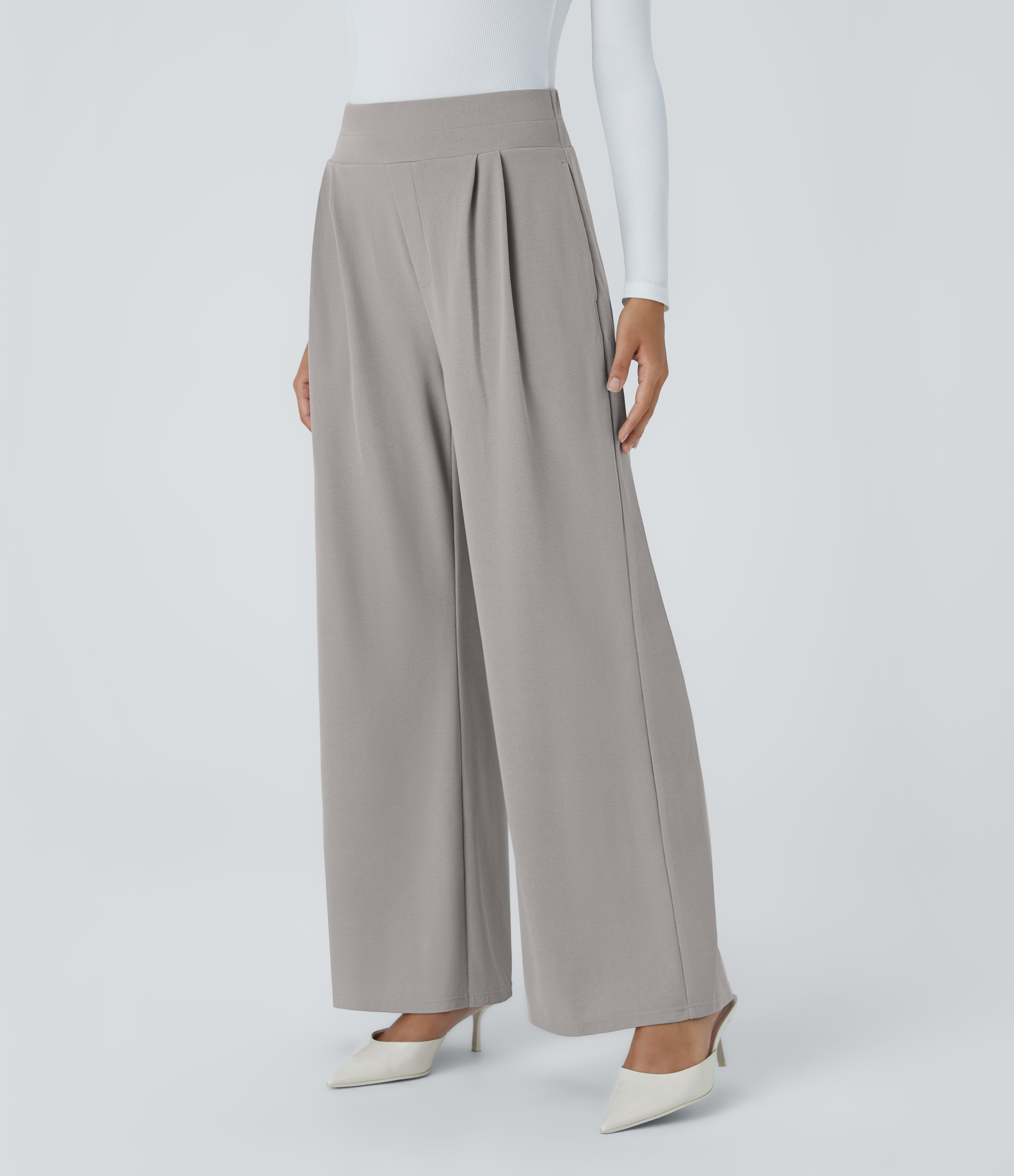 Halara Flex™ High Waisted Wide Waistband Pocket Wide Leg Waffle Work Pants