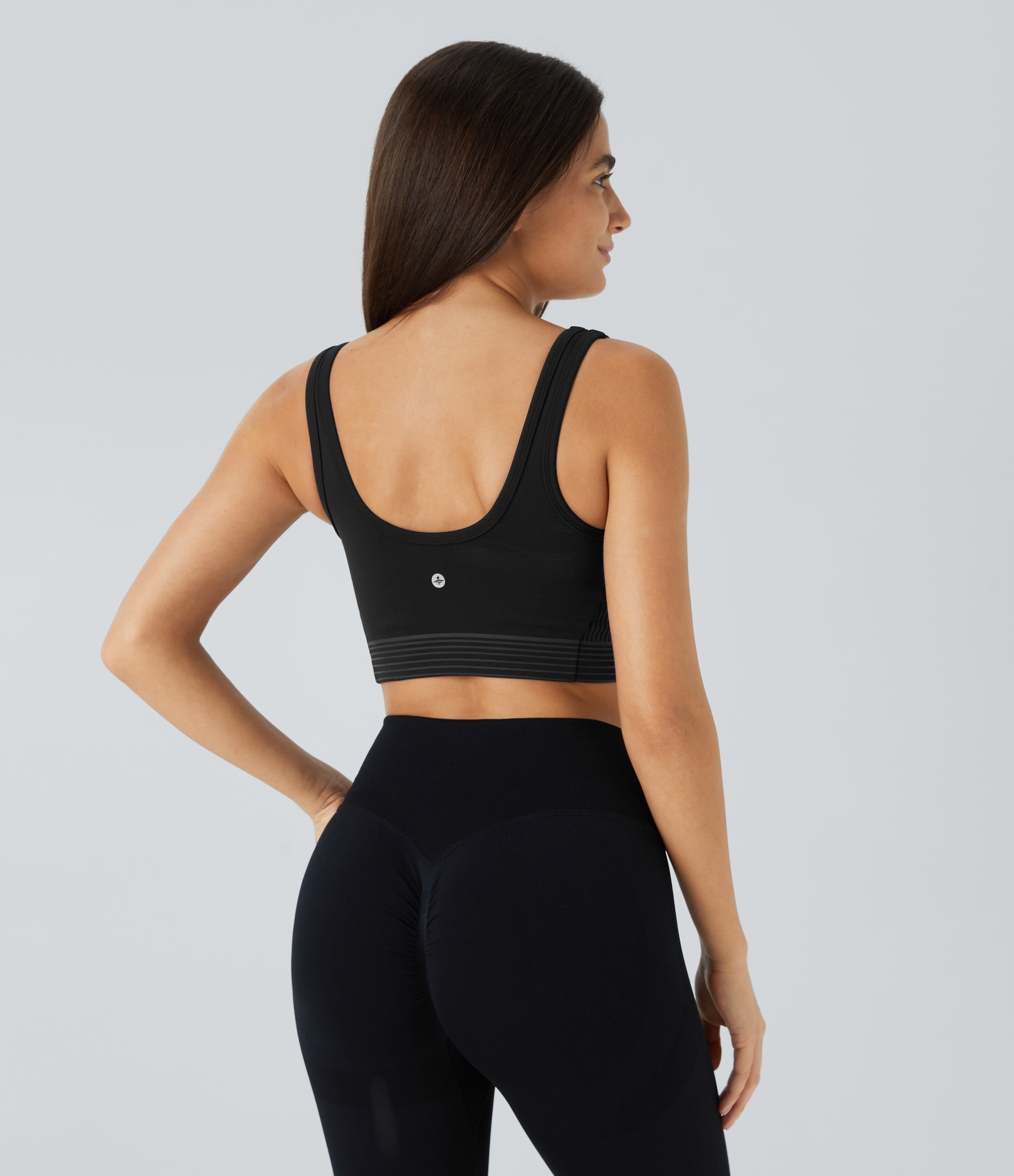 Black SpeedWave™ Medium Support U Neck Striped Quick Dry Workout Sports Bra / 2