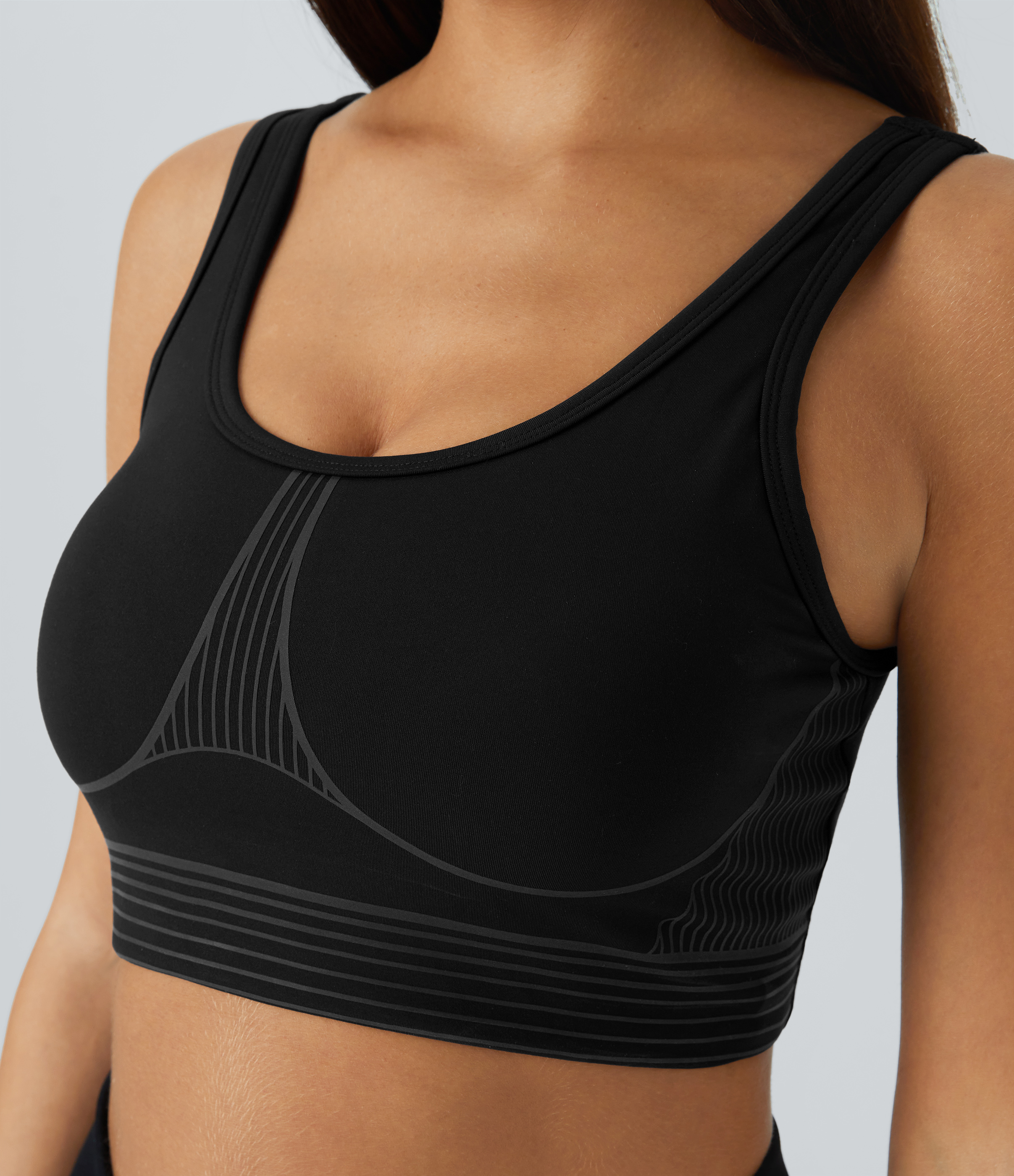 Black SpeedWave™ Medium Support U Neck Striped Quick Dry Workout Sports Bra / 1