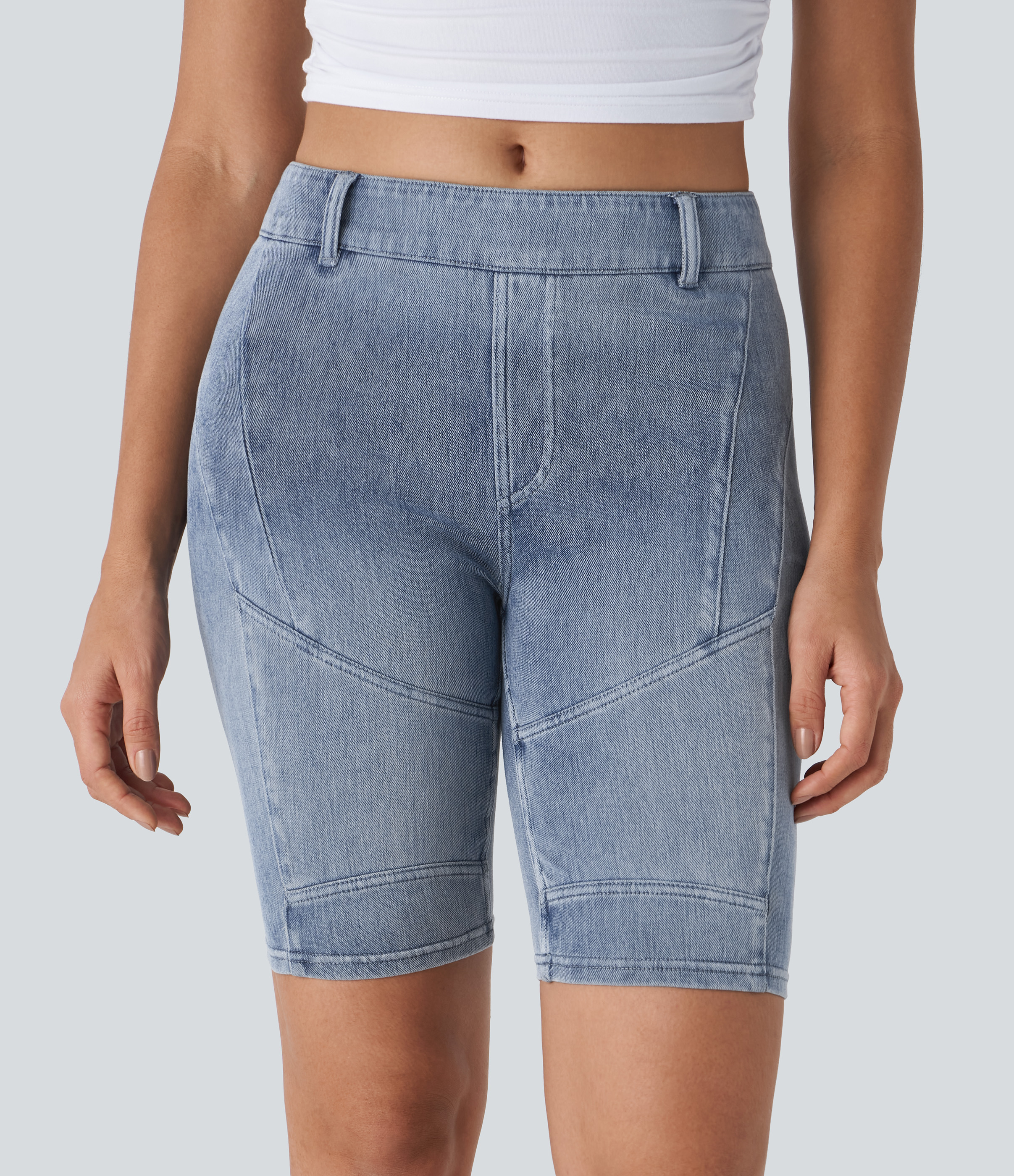 Vivid Blue Denim Pantalón corto Halara Flex™ Denim elástico ajustado bolsillo trasero tiro medio 22.8cm / 2