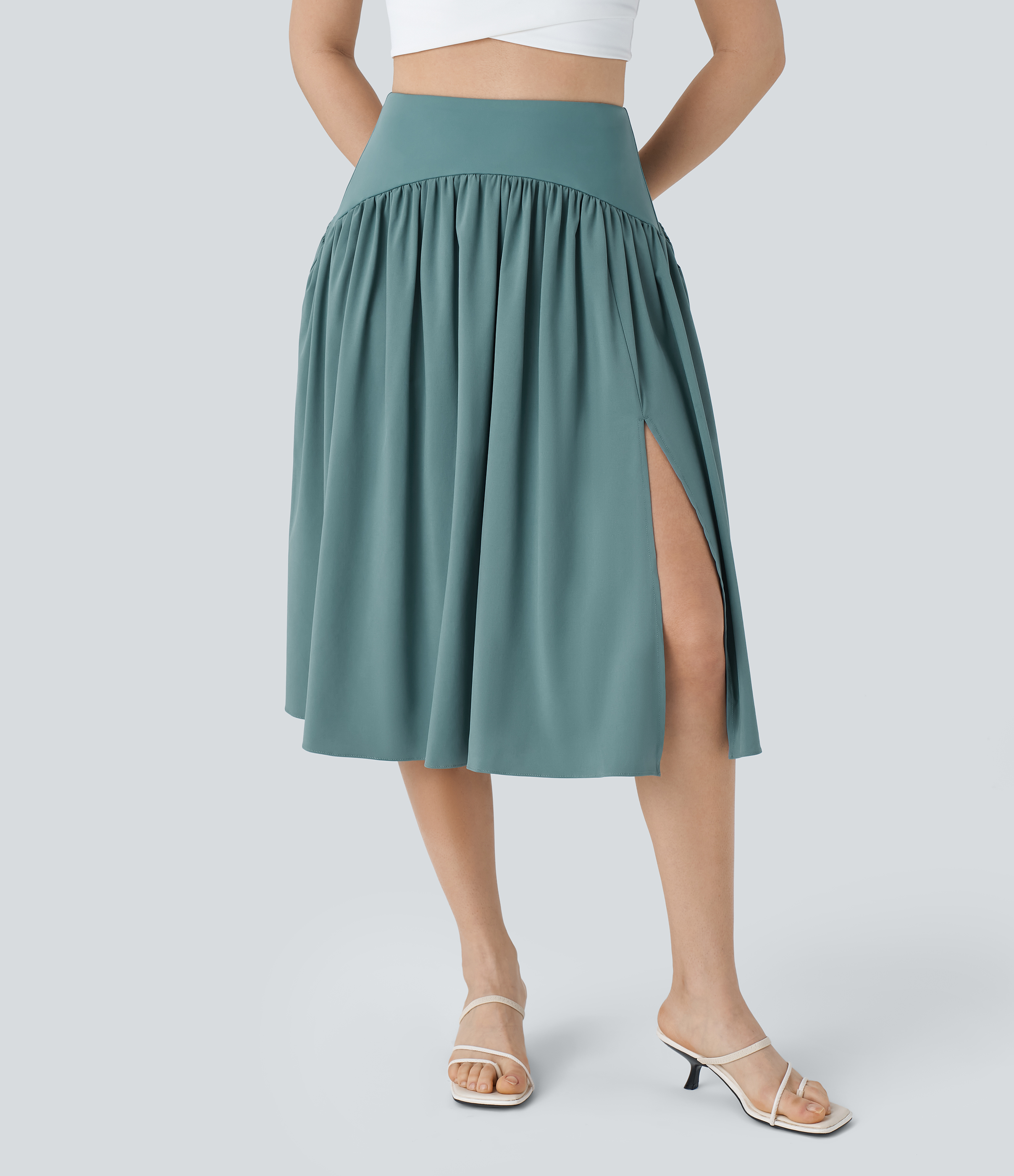 Breezeful™ High-Waisted Pleated Split Flowy Quick-Drying Midi Resort Skirt