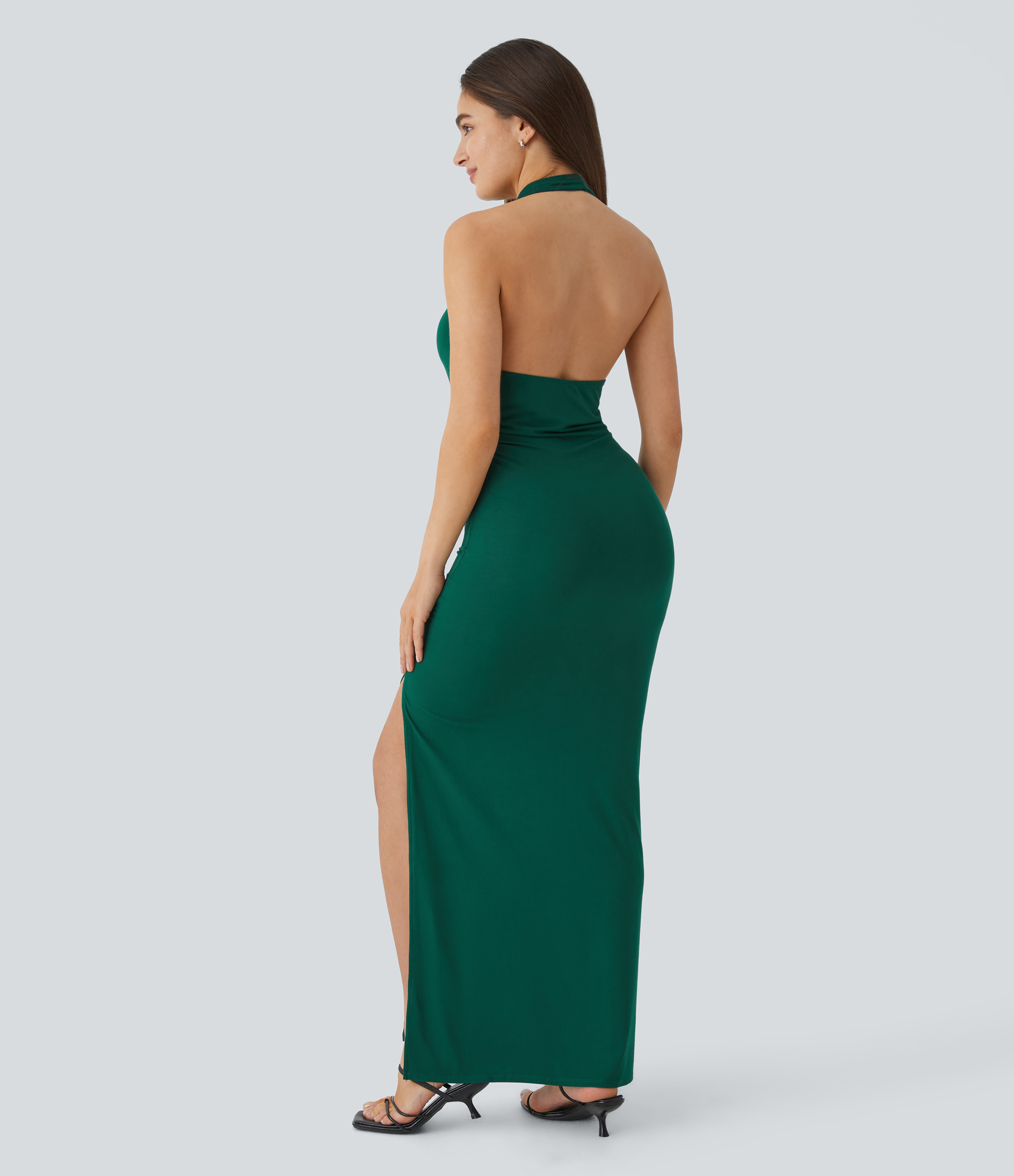Halter Neck Hollow Print Maxi Dress main image 1