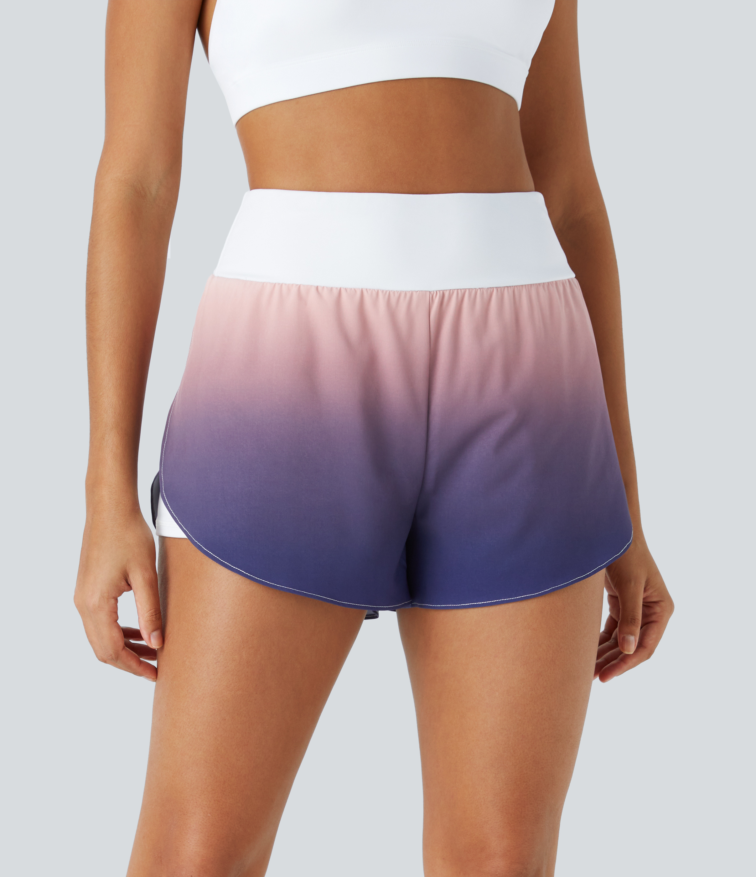 Dusk Gradient Pantalón corto yoga 2 en 1 tiro alto bolsillo lateral dobladillo curvo efecto degradado / 2