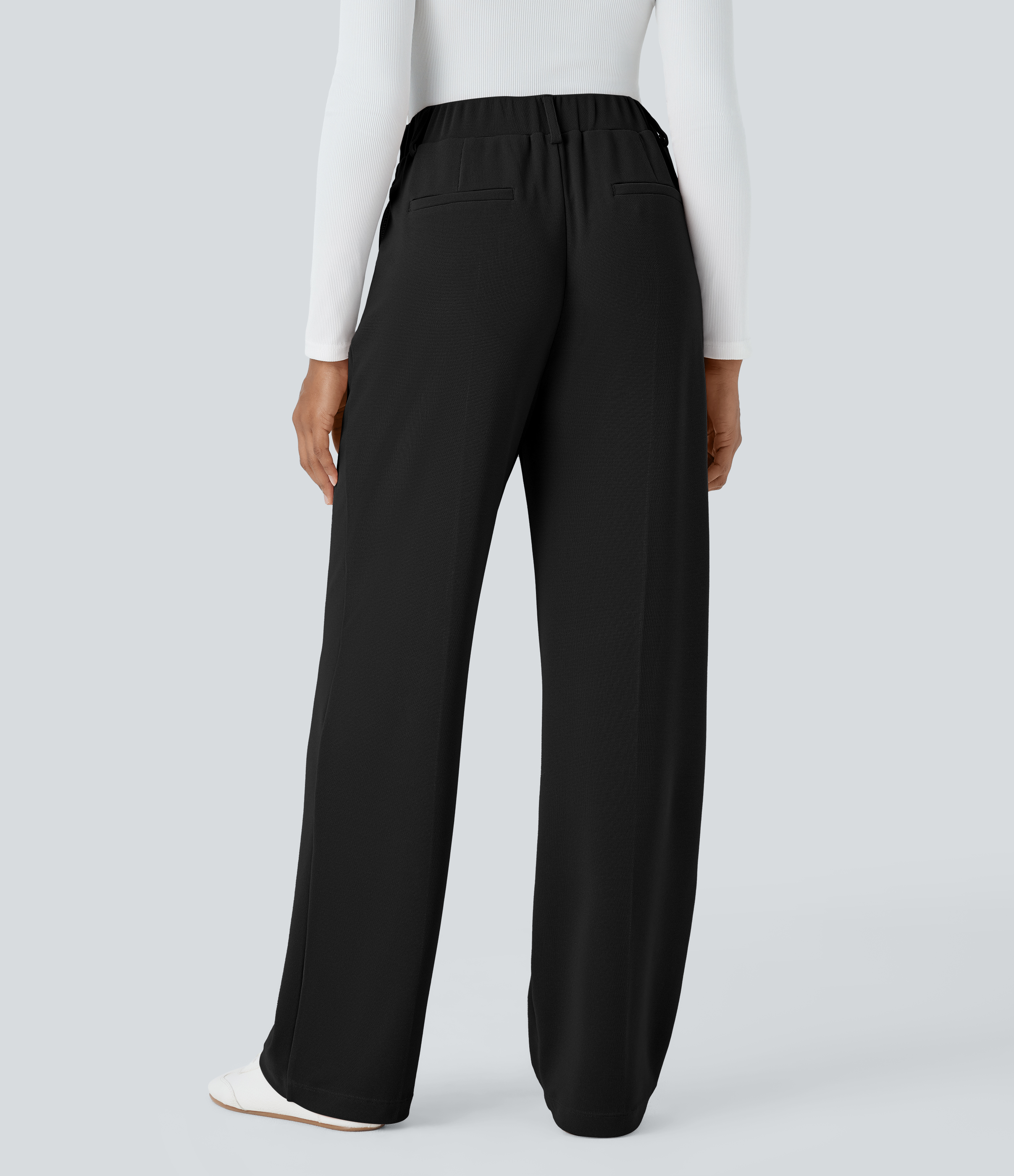 Schwarz Halara Flex™ High Waist Hose mit Taschen und Waffelmuster für die Arbeit / 2