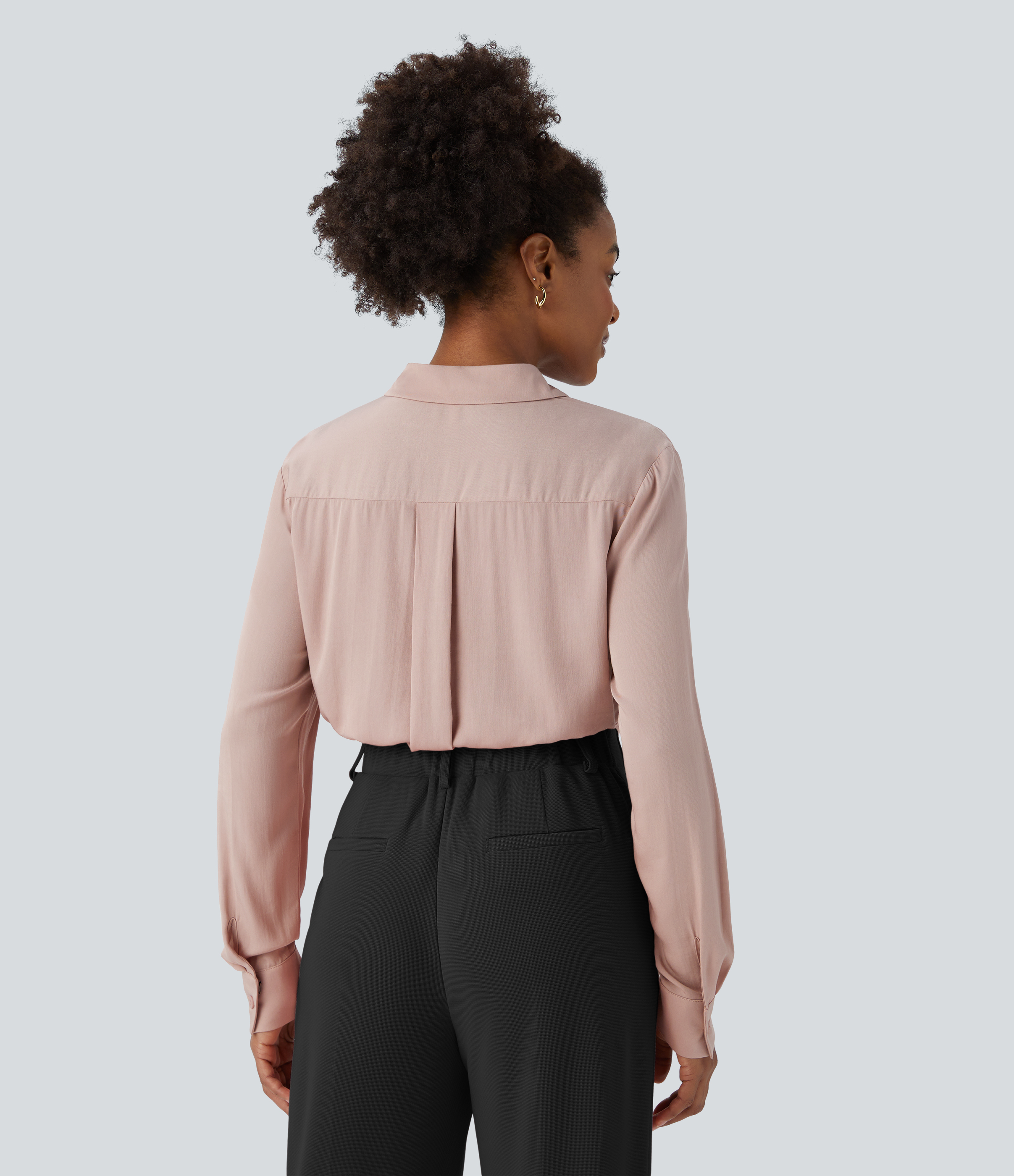 Pear Powder Blusa oficina plisada manga larga botón cuello / 2