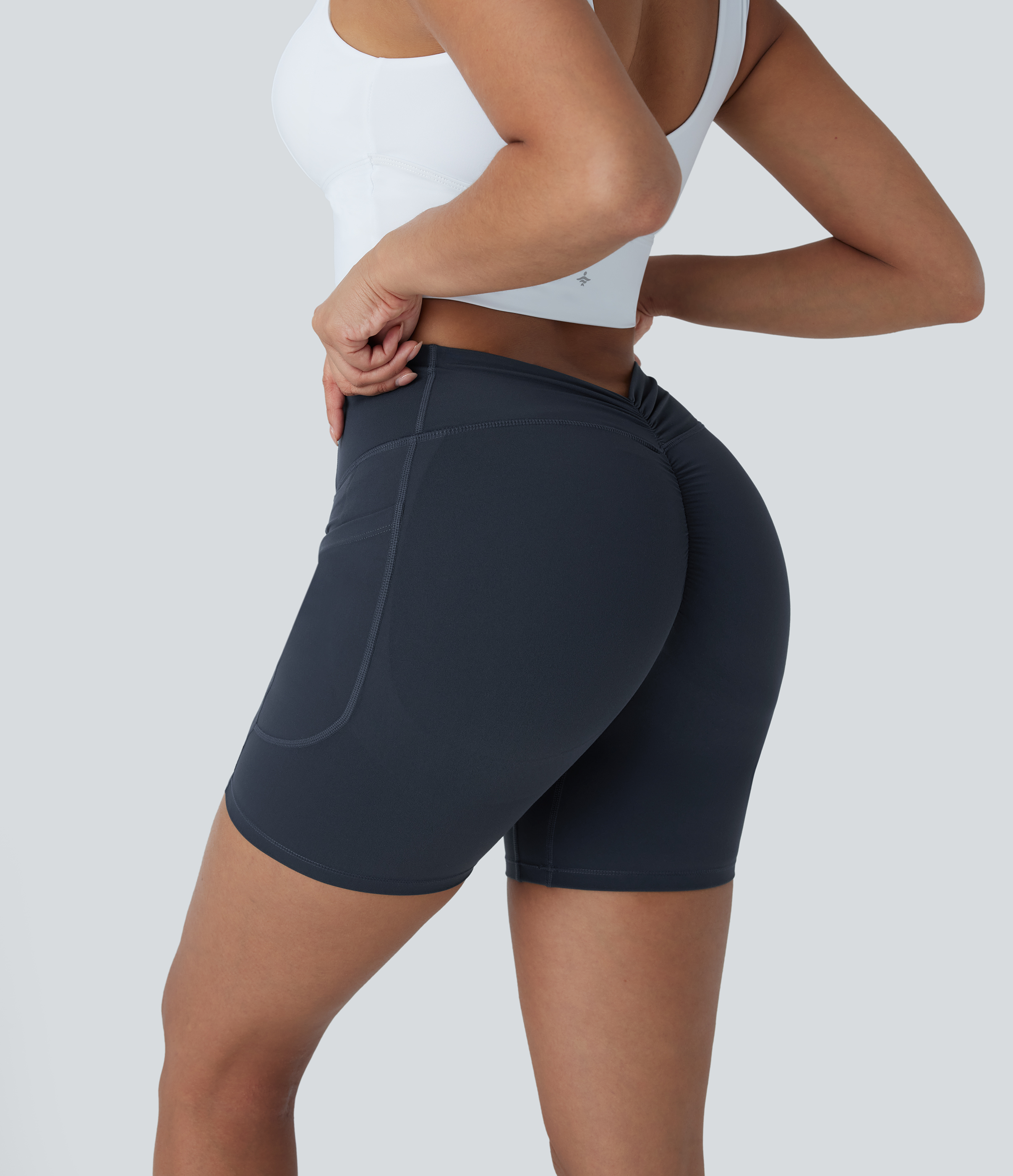 Halara UltraSculpt™ High Waisted Tummy Control Butt Lifting Ruched Shaping Yoga Biker Shorts 5'' with Pockets