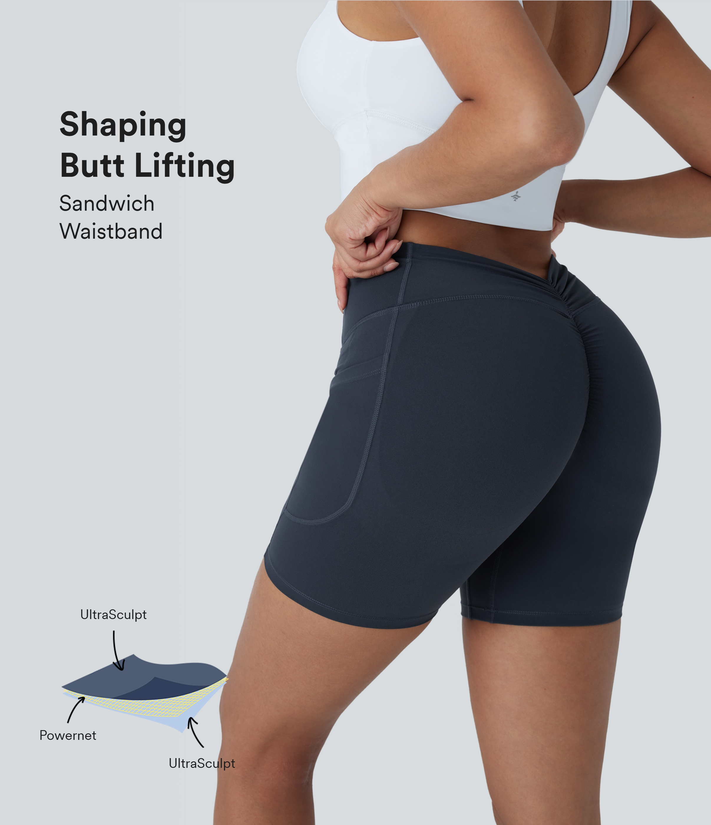 Halara UltraSculpt™ High Waisted Tummy Control Butt Lifting Ruched Shaping Yoga Biker Shorts 5'' with Pockets