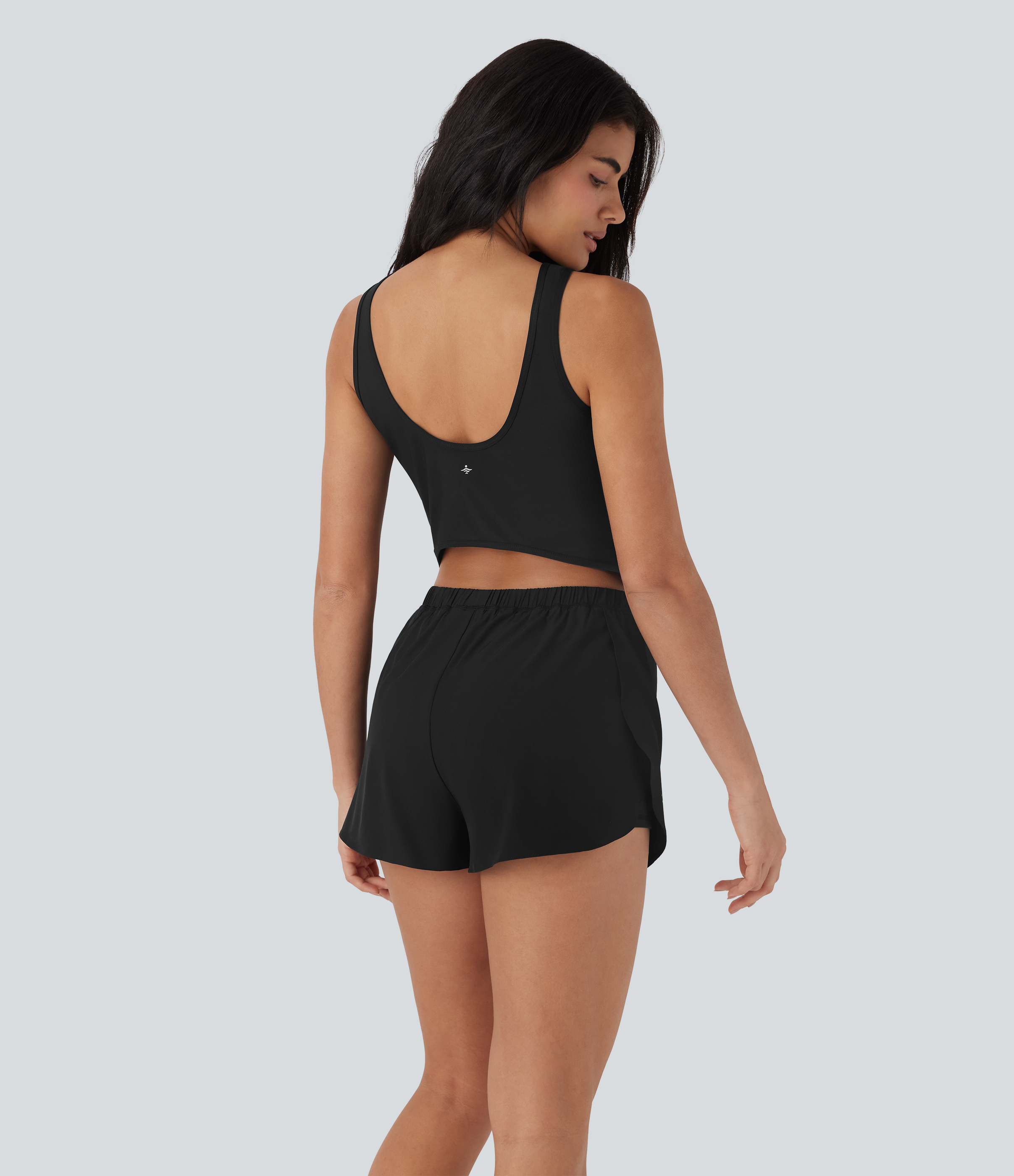 Schwarz Reflektierender, rückenfreier 2-in-1-Lauf-Body mit Seitentaschen, schnelltrocknend, Easy Peezy Edition, UPF 50+ / 2