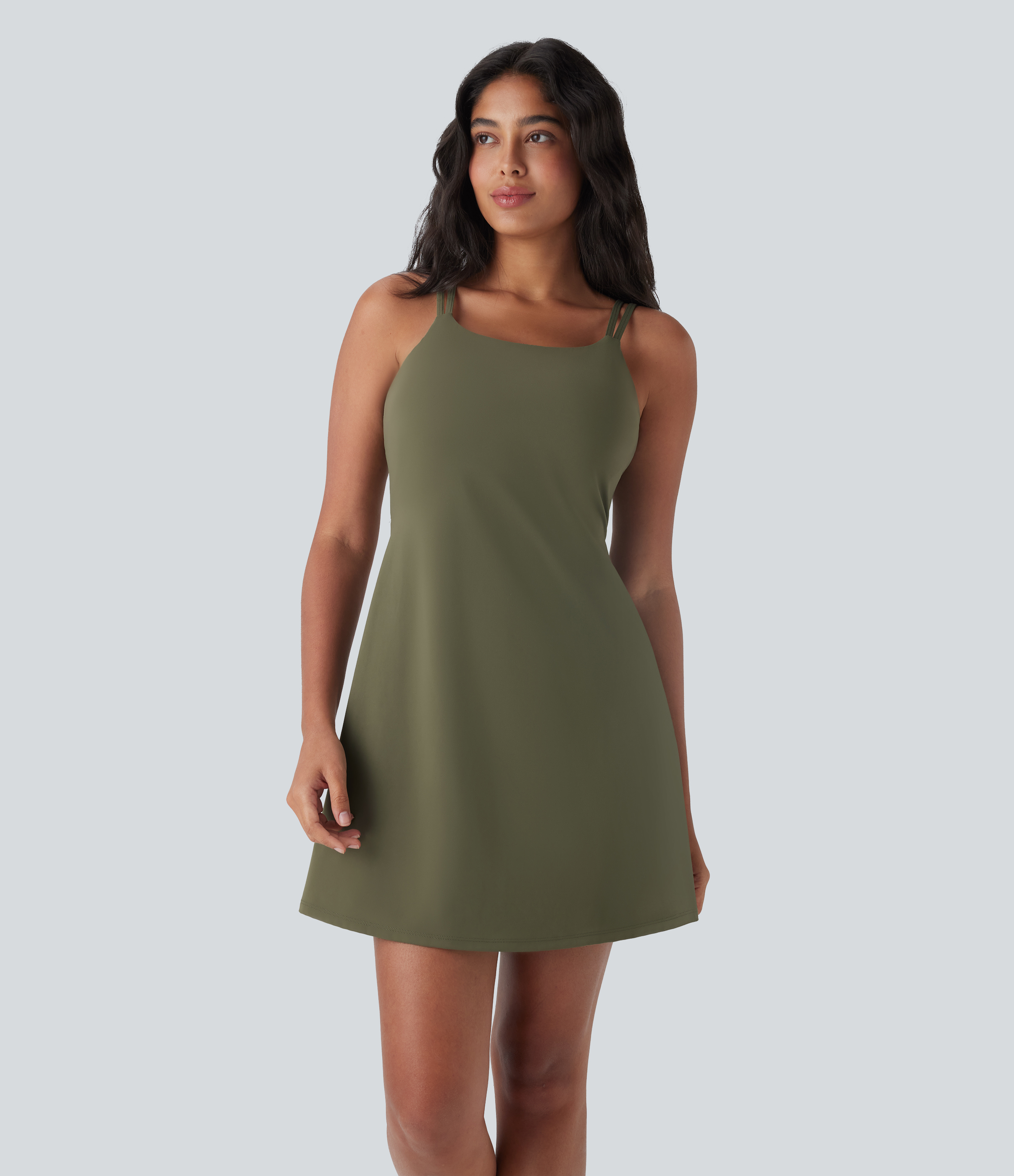 Grass Grey Green Vestido deportivo para baile SoftlyZero™ Plush afelpado 2 piezas con tirantes dobles y bolsillos en copas D-F / 2