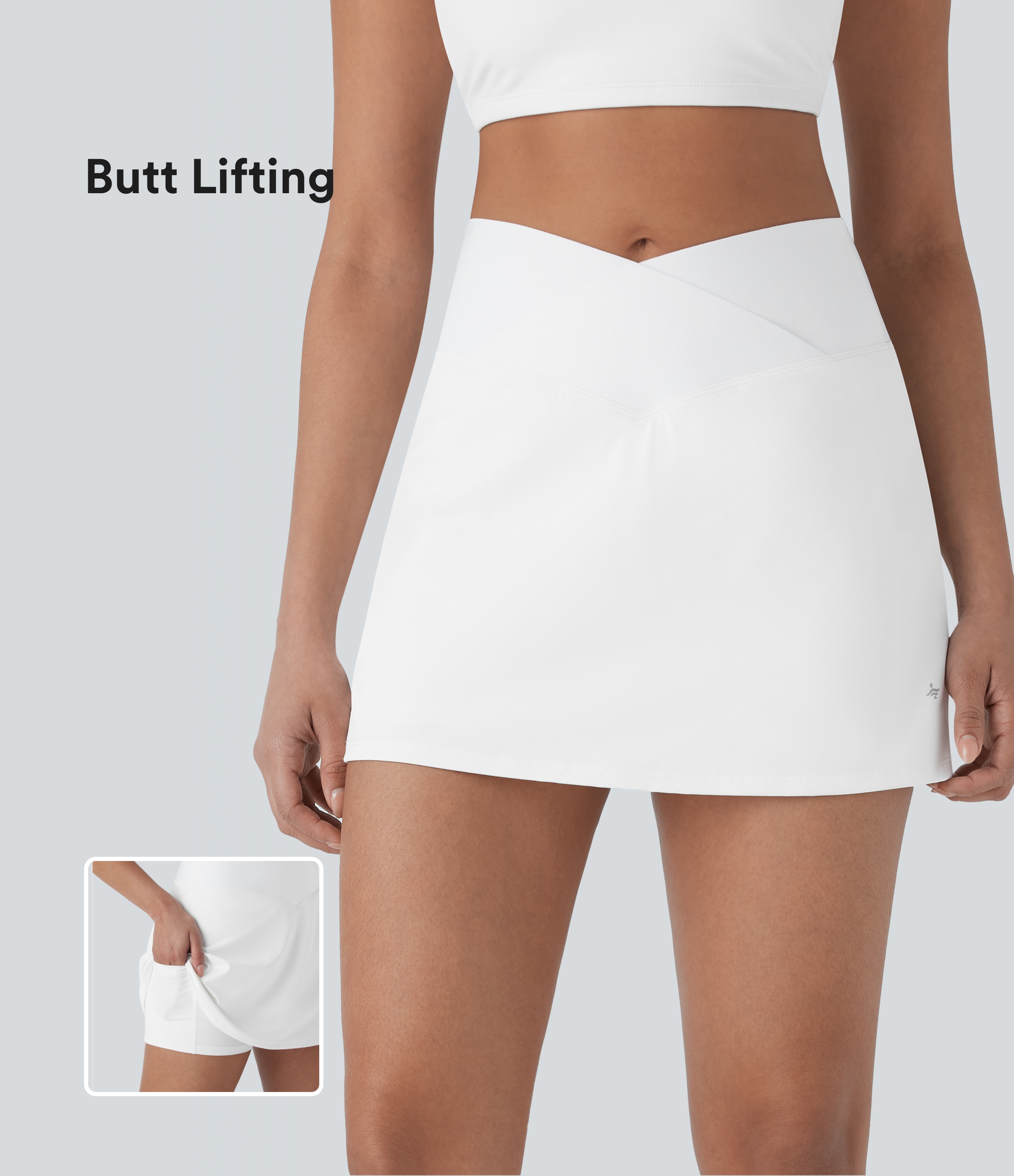 Jupe de tennis mini évasée Softlyzero™ QuickDry taille haute croisée avec short intégré galbant les fesses et poches