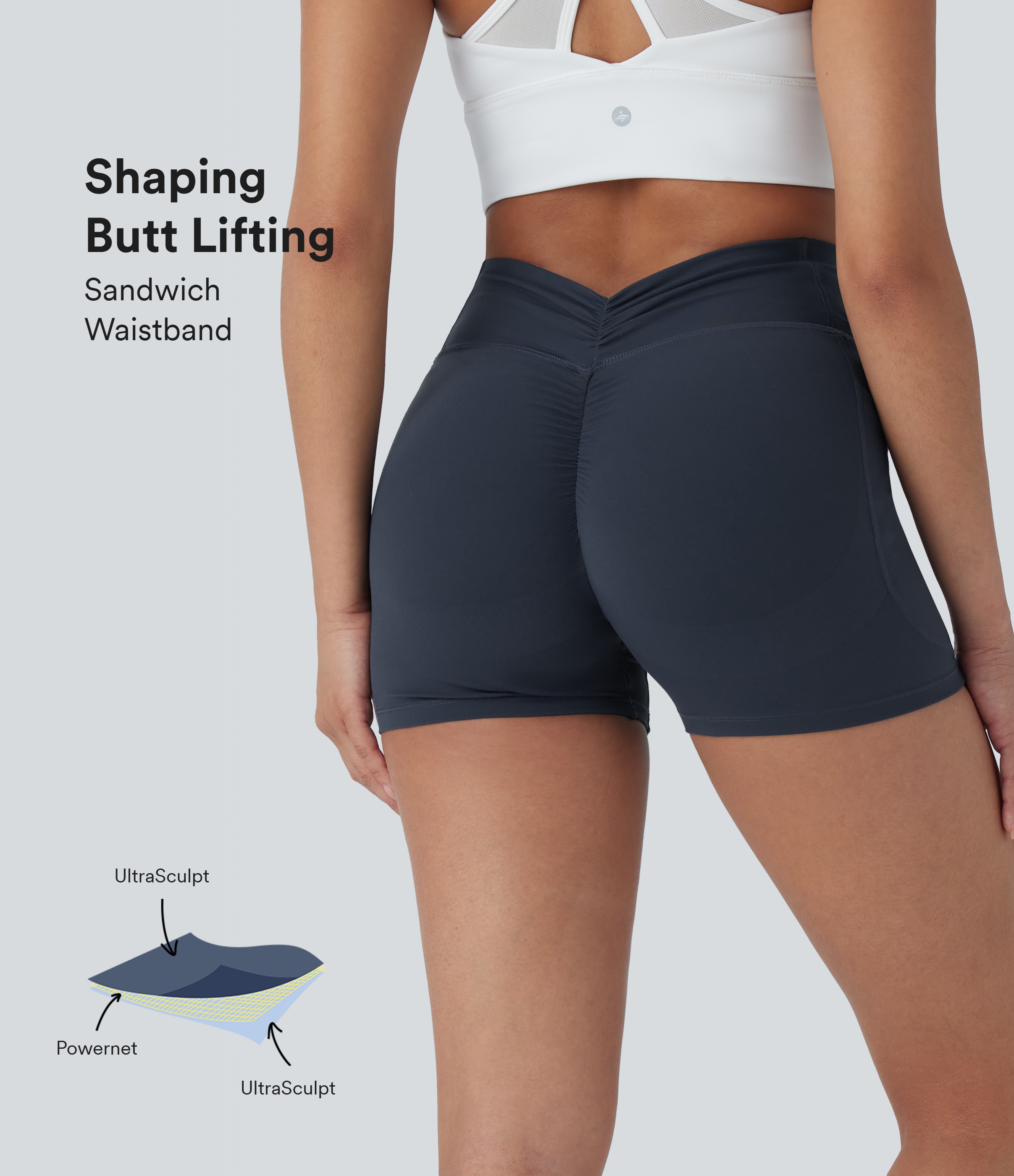 Halara UltraSculpt™ High Waisted Tummy Control Butt Lifting Ruched Shaping Yoga Bike Running Shorts 3'' with Pockets