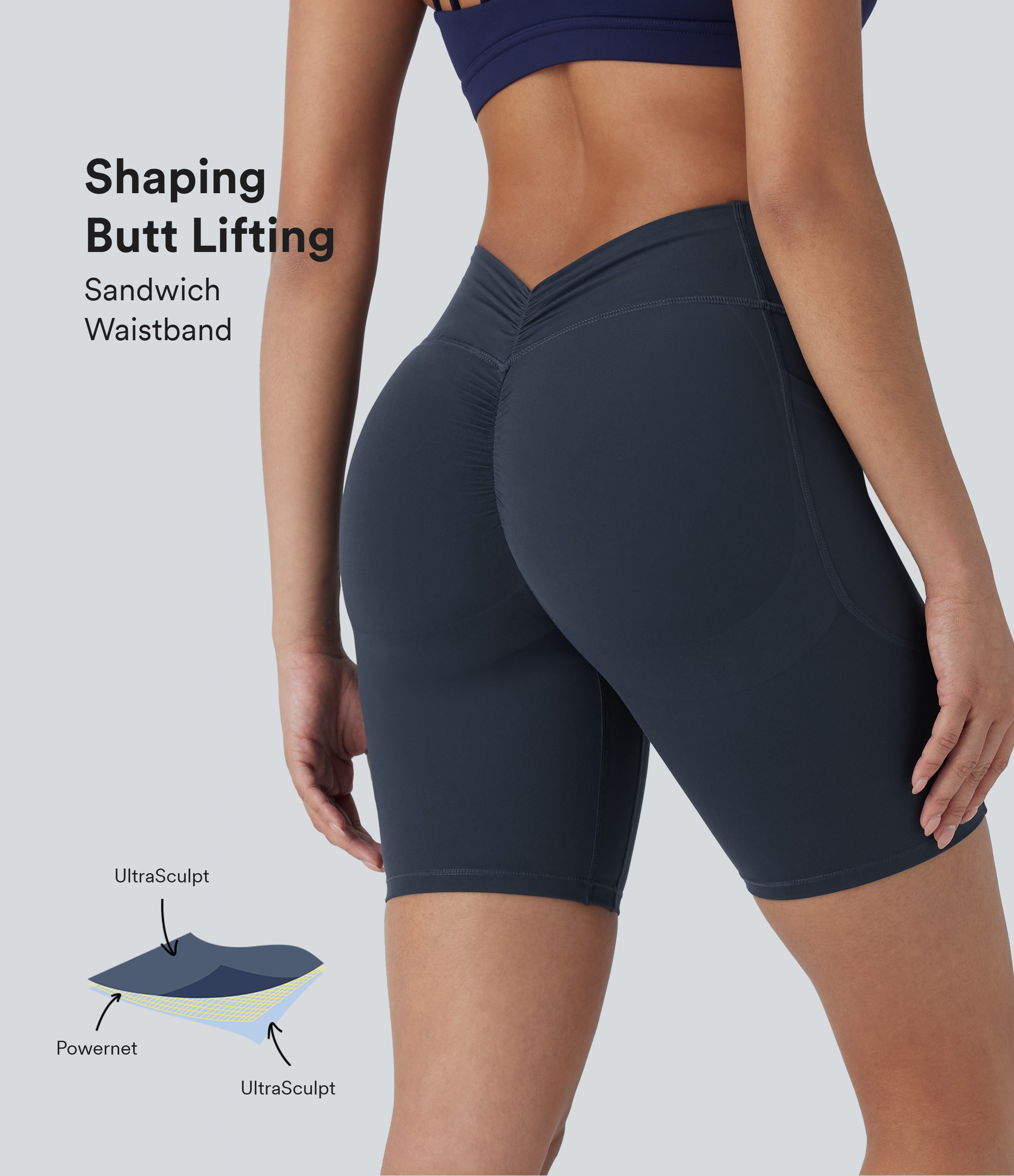 Halara UltraSculpt™ High Waisted Tummy Control Butt Lifting Ruched Shaping Yoga Bike Running Shorts 7'' with Pockets