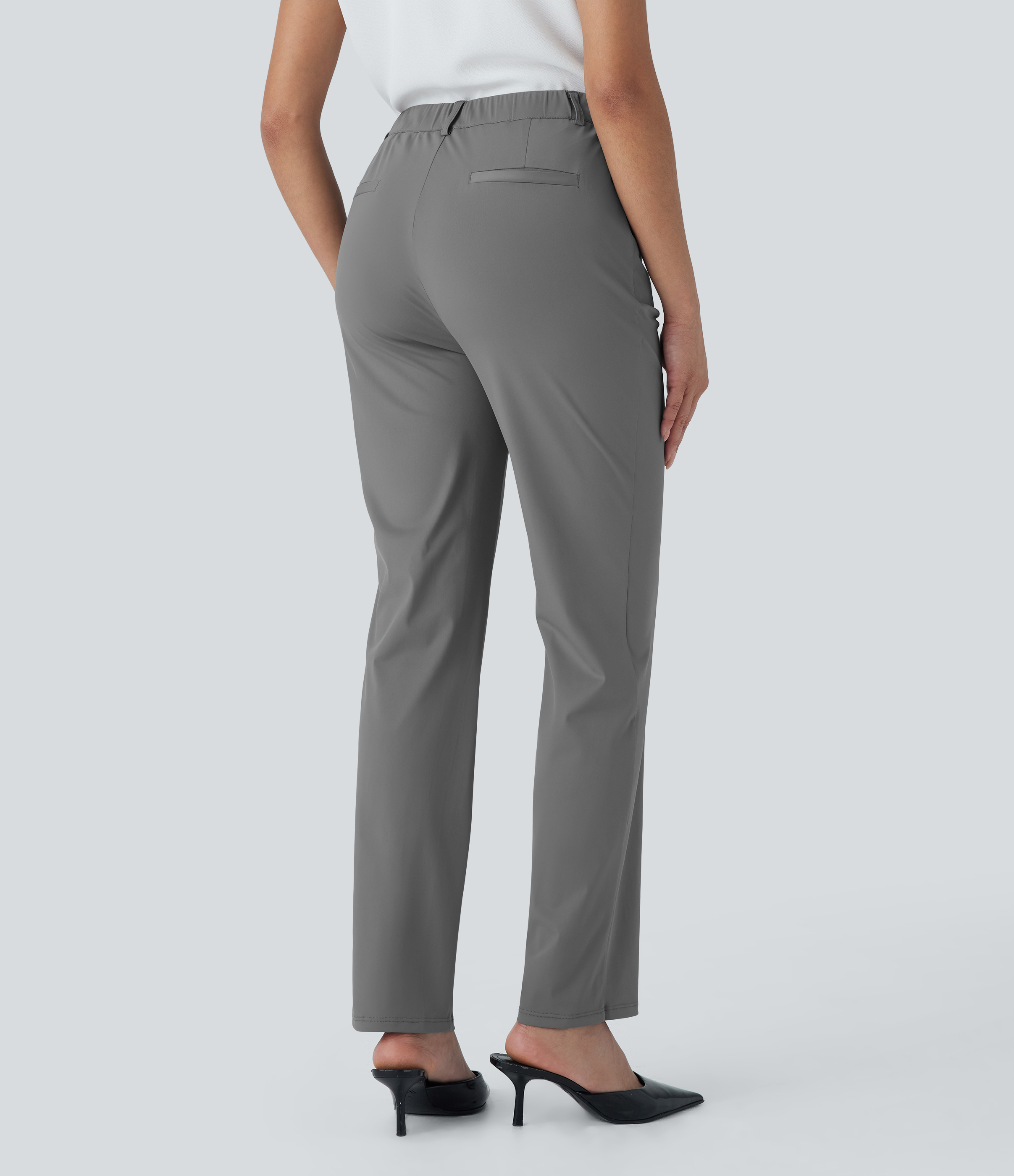 Steel Gray Pantalones de oficina de tiro medio con tacto fresco y bolsillos laterales / 2