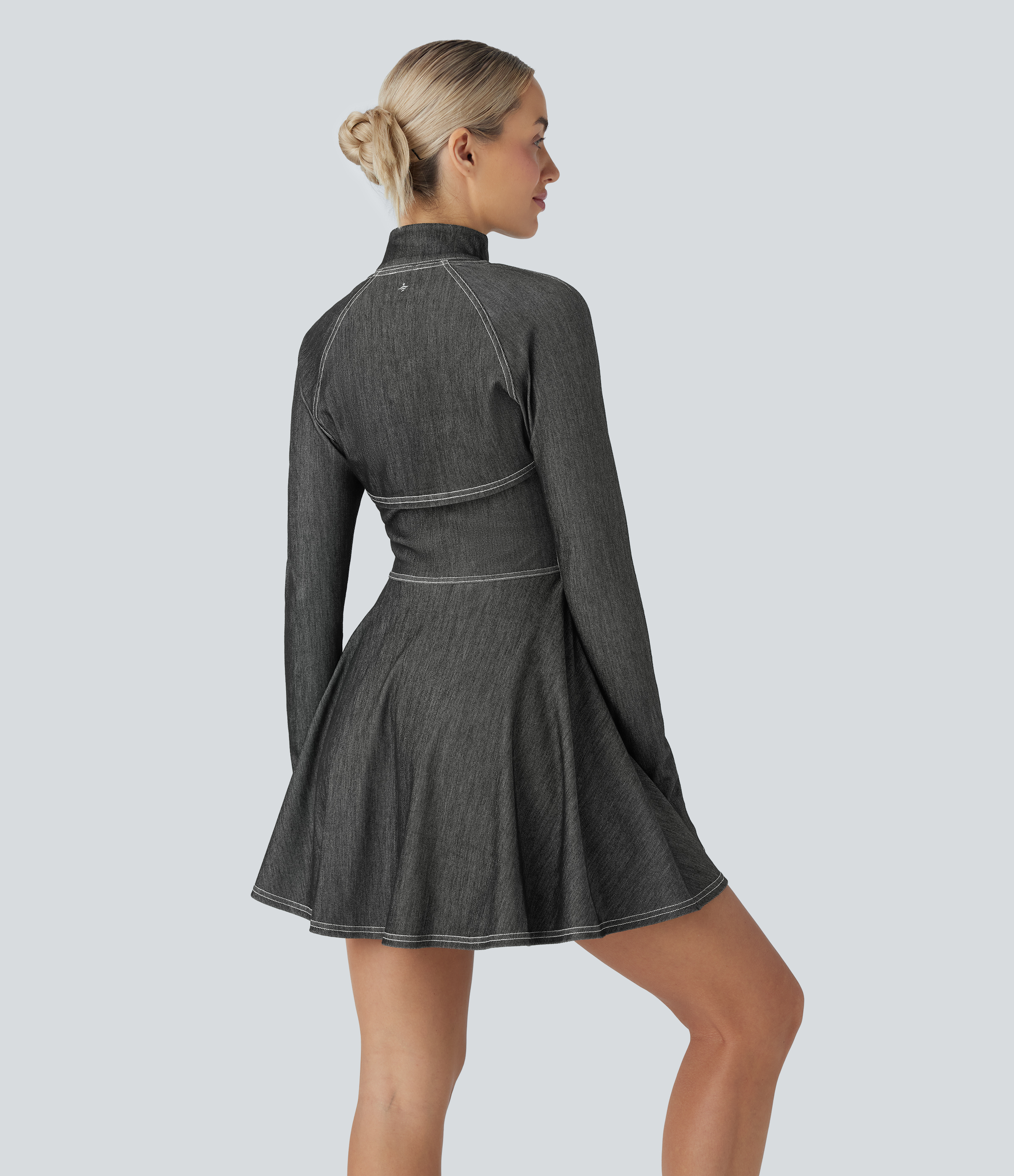 Meteorite Black Denim Vestido Halara Flex™ Denim deportivo de tenis acampanado elástico desgastado con mangas extraíbles y abertura para el pulgar de tacto fresco / 2