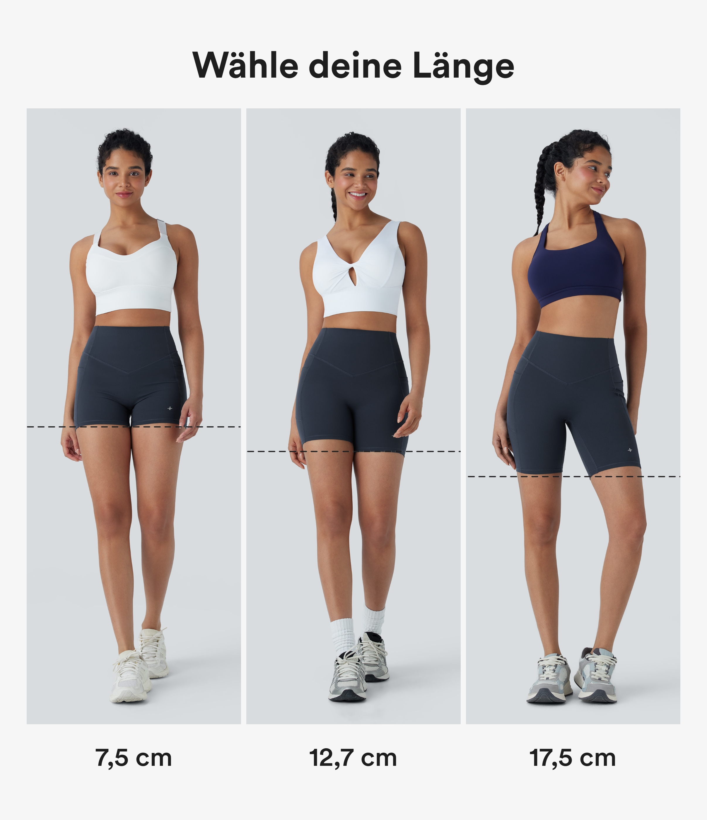 Carbon Halara UltraSculpt™ - Geraffte, formende Yoga-Shorts mit hohem Bund, Seitentaschen und Bauchkontrolle - Po-Lifting, 7,6 cm / 2