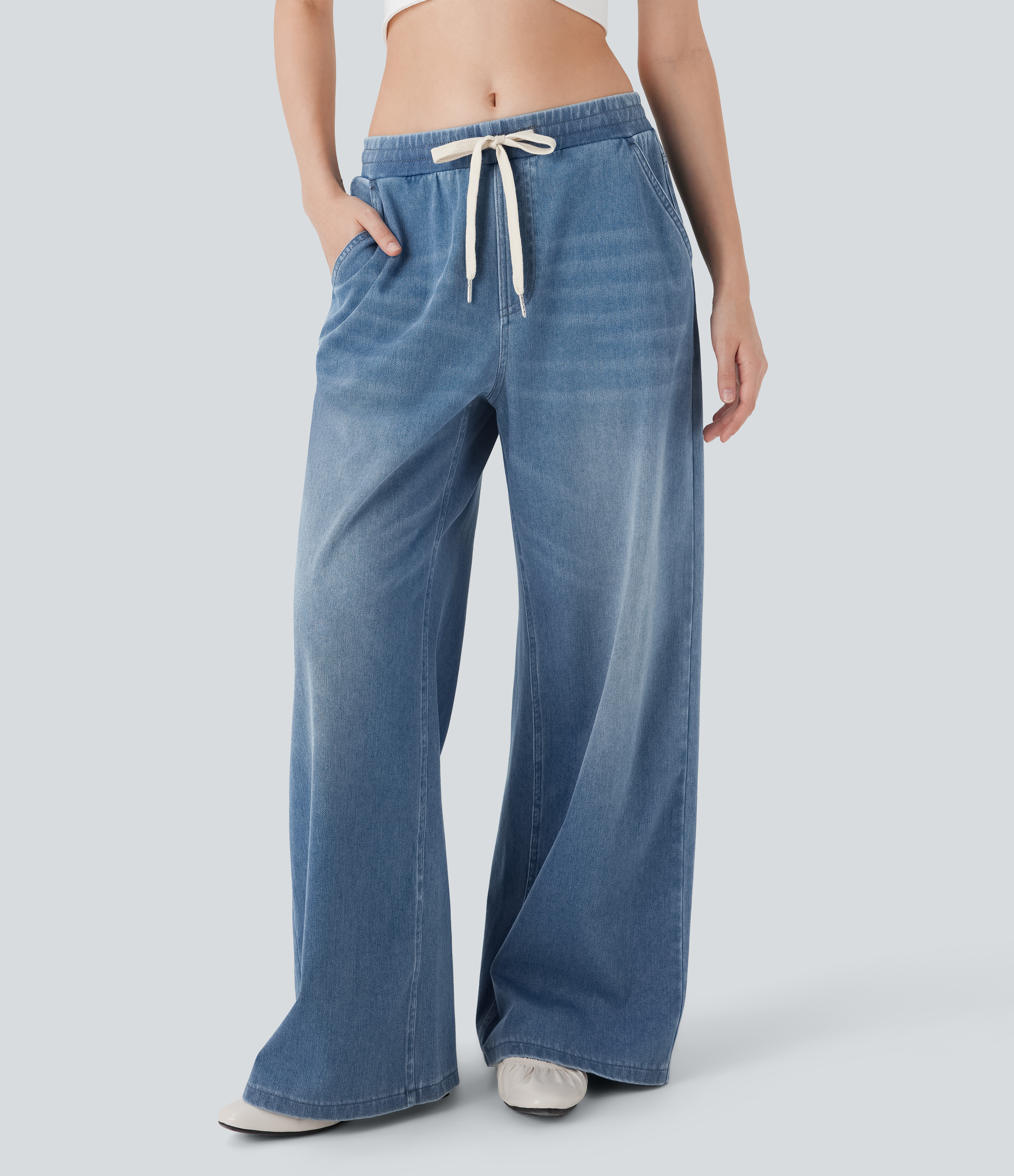 Jean ample en denim extensible à taille basse avec cordon Halara Flex™ avec multiples poches