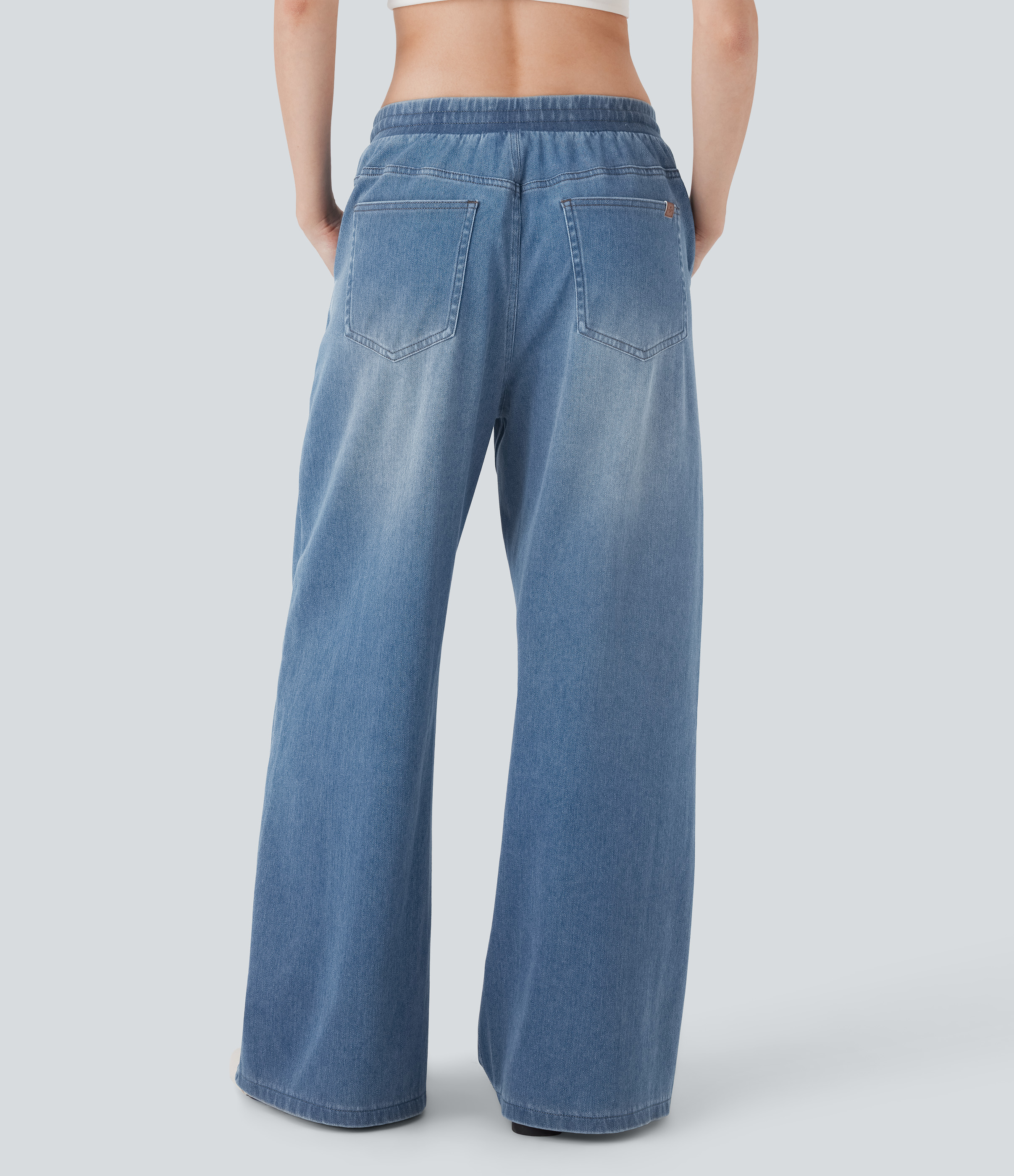 Blue Jasper Denim Jeans Halara Flex™ Denim Baggy holgado tiro bajo elástico cordón múltiple bolsillo / 2