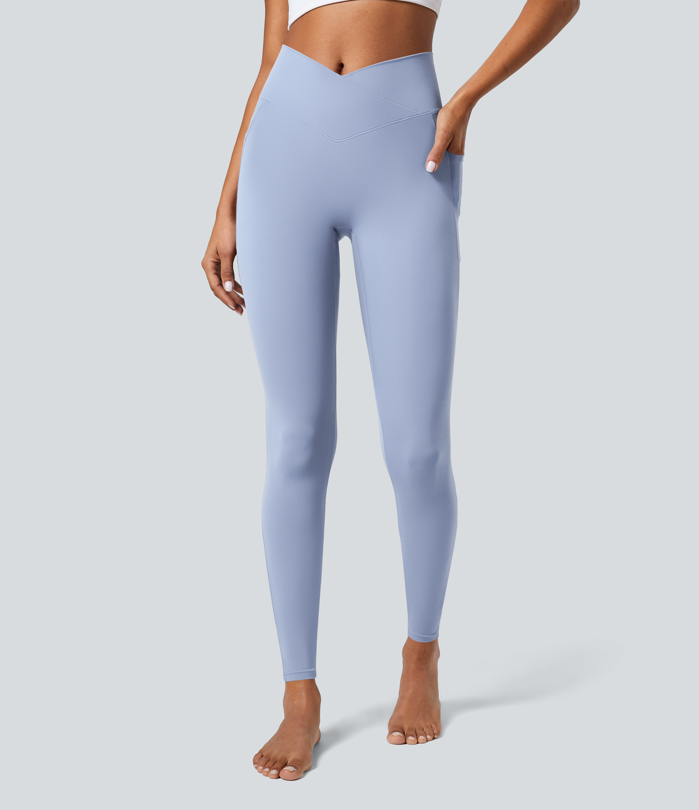 SoftlyZero™ Crossover Tights Women Gym Scrunch Plain Leggings-UPF50+ with Pockets