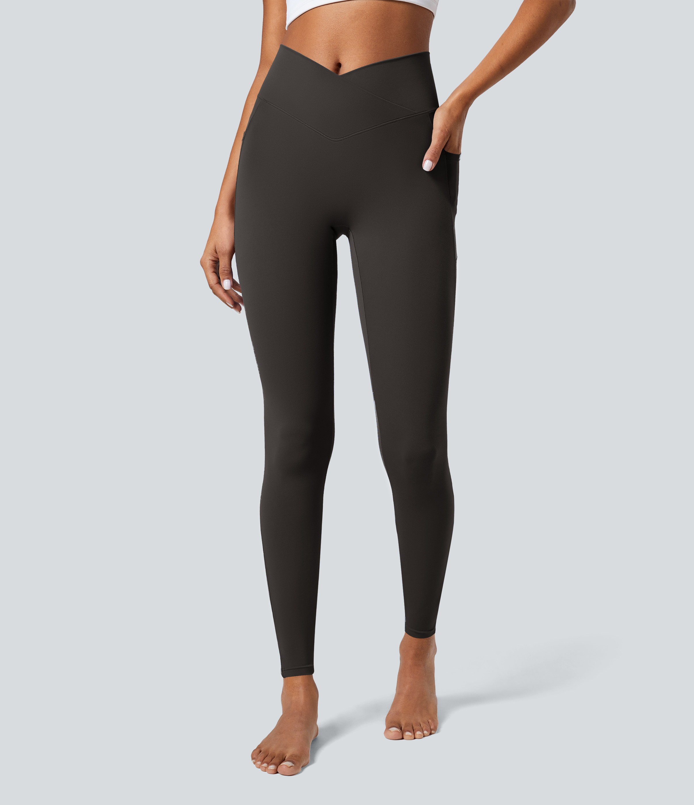 SoftlyZero™ Crossover Tights Women Gym Scrunch Plain Leggings-UPF50+ with Pockets