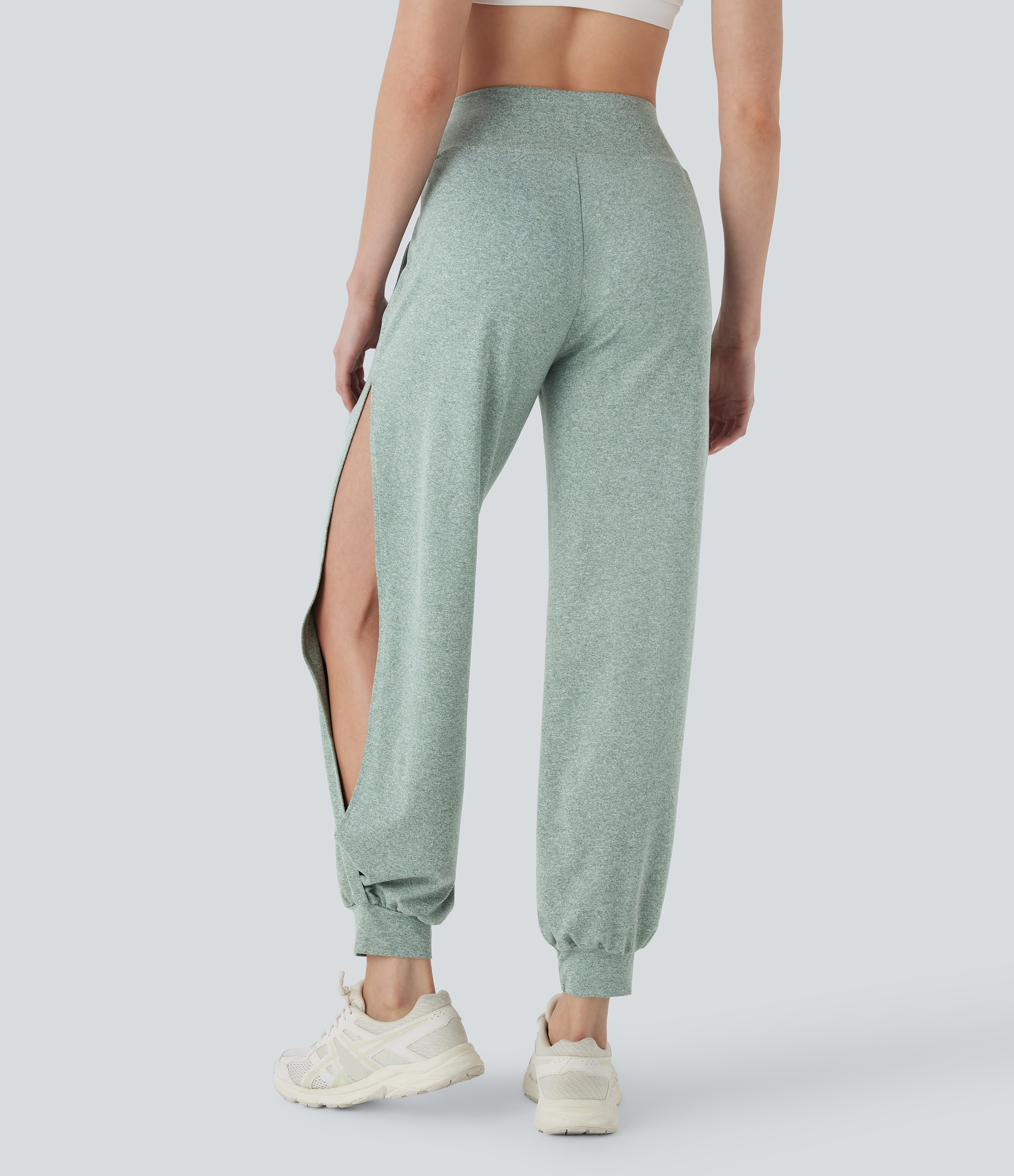 Joggers casuales de tiro alto con aberturas y bolsillos