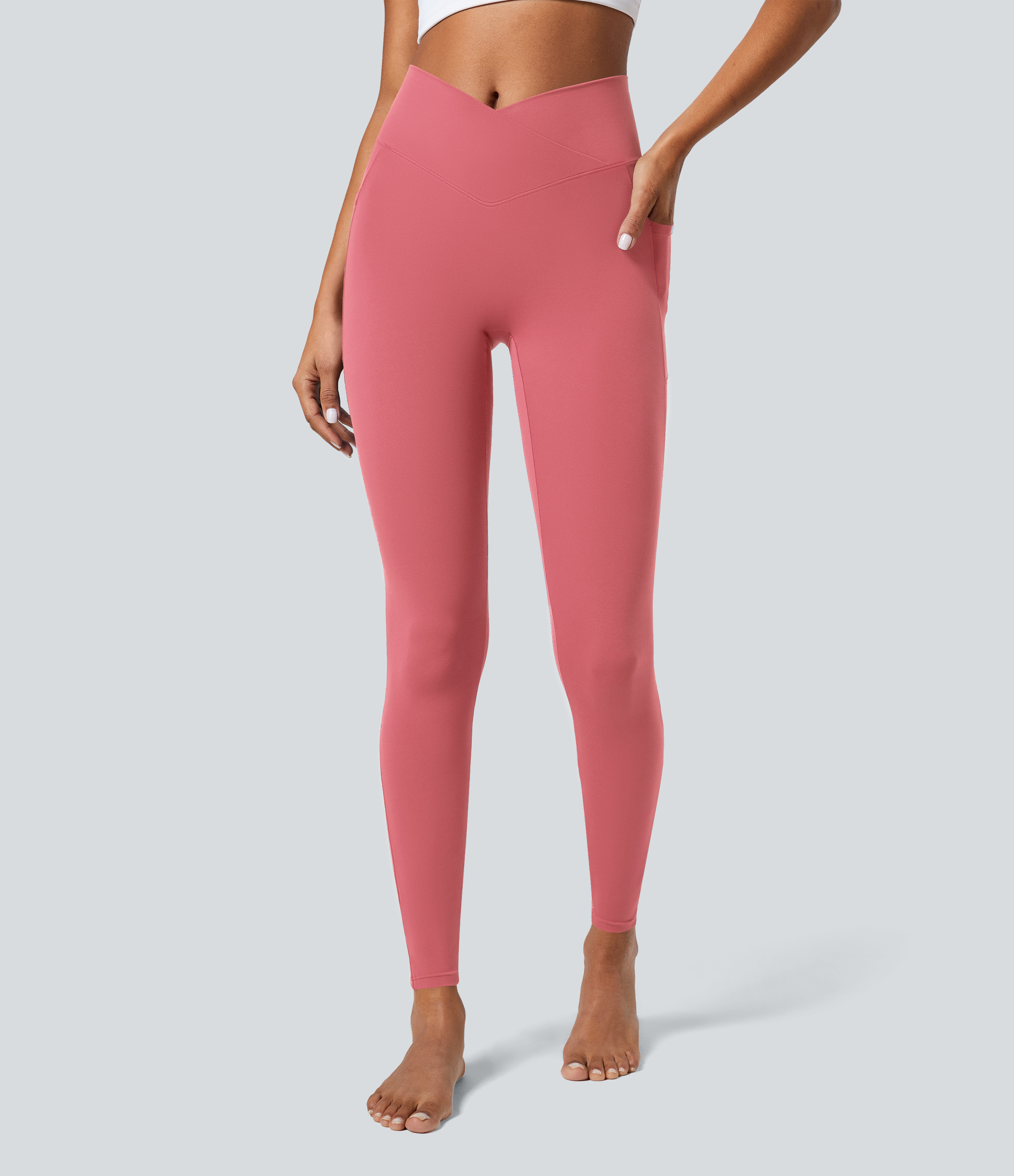 SoftlyZero™ Crossover Tights Women Gym Scrunch Plain Leggings-UPF50+ with Pockets