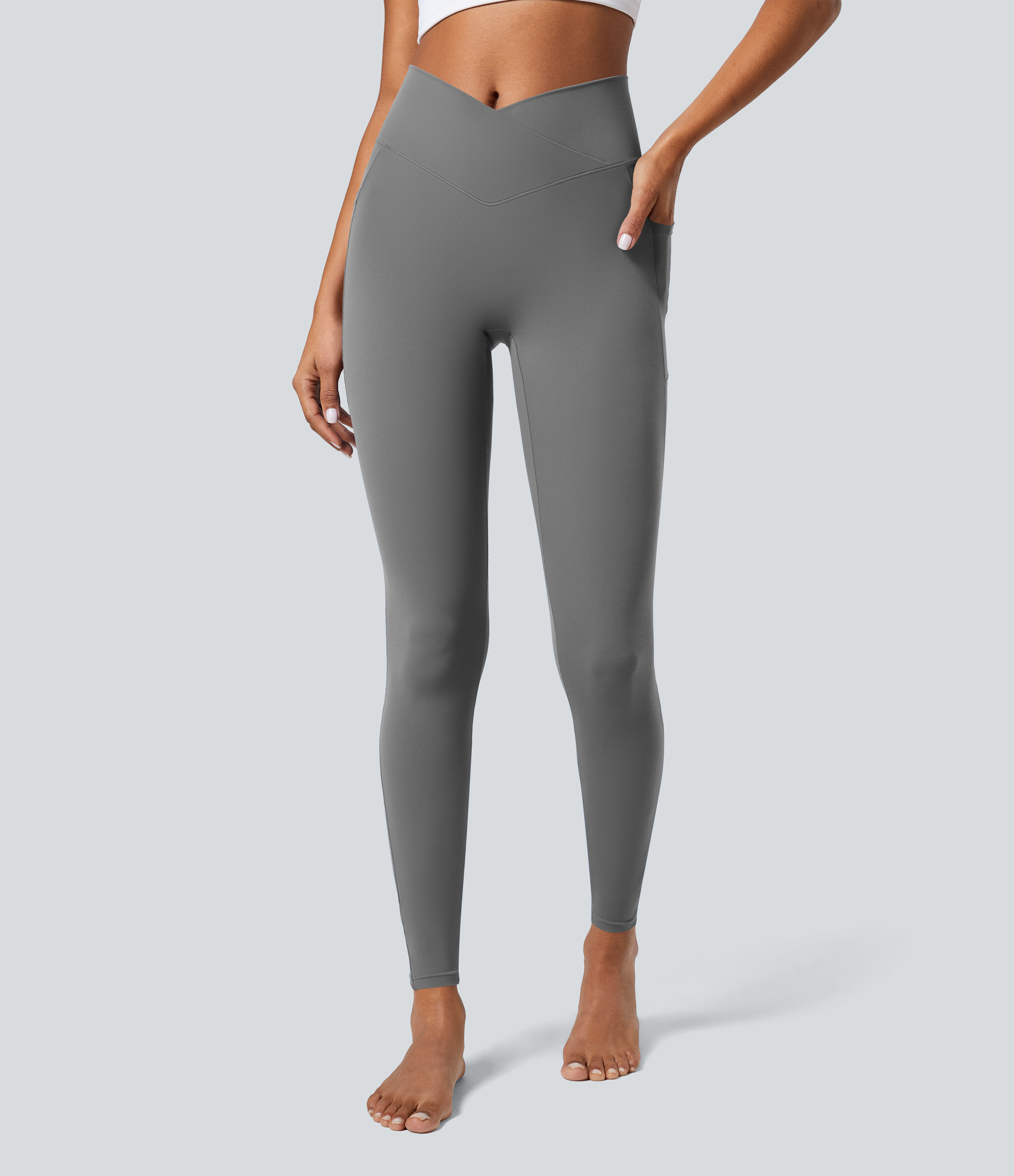 SoftlyZero™ Crossover Tights Women Gym Scrunch Plain Leggings-UPF50+ with Pockets