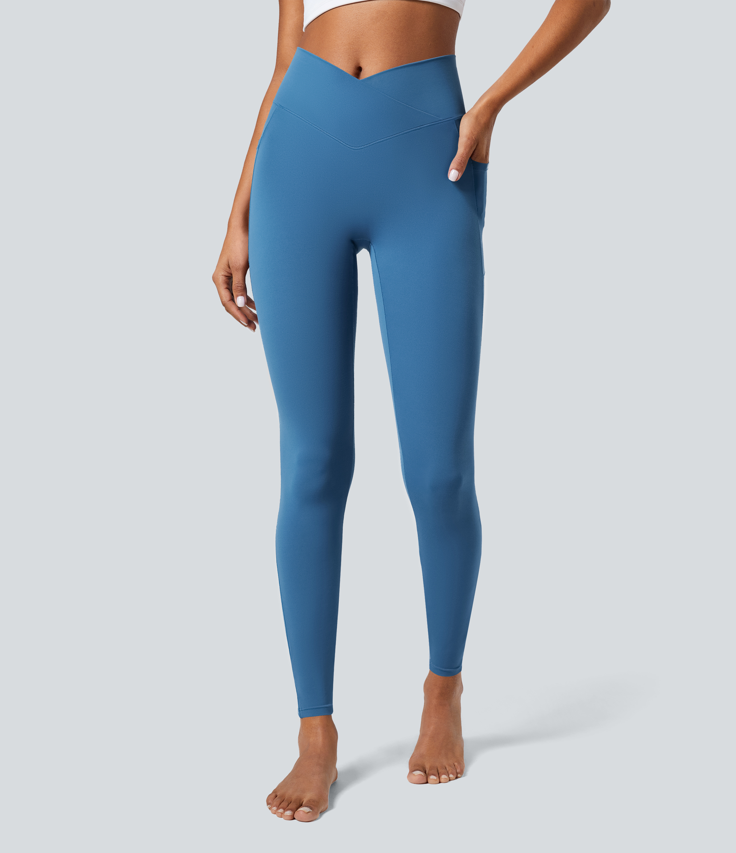 SoftlyZero™ Crossover Tights Women Gym Scrunch Plain Leggings-UPF50+ with Pockets