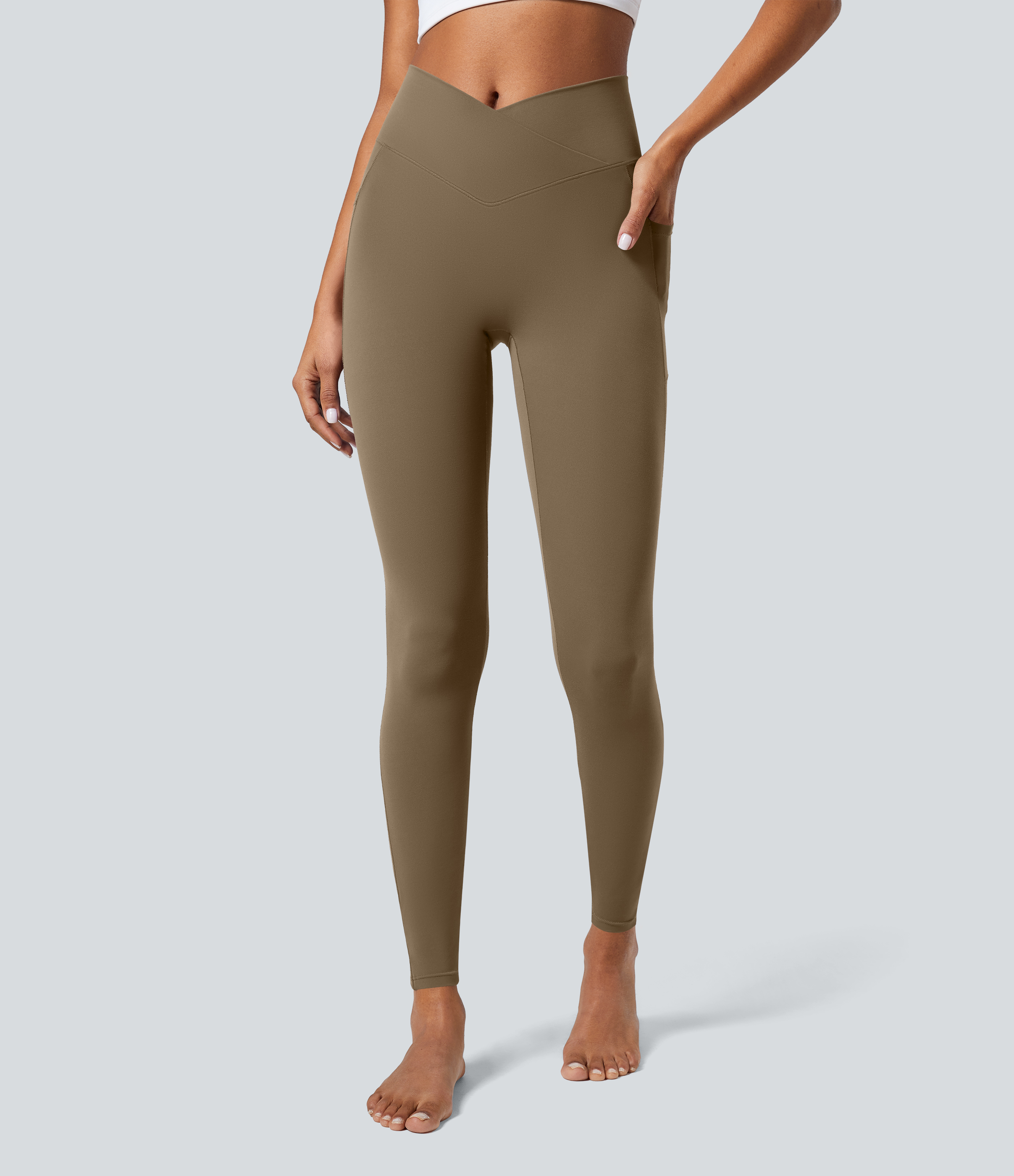 SoftlyZero™ Crossover Tights Women Gym Scrunch Plain Leggings-UPF50+ with Pockets