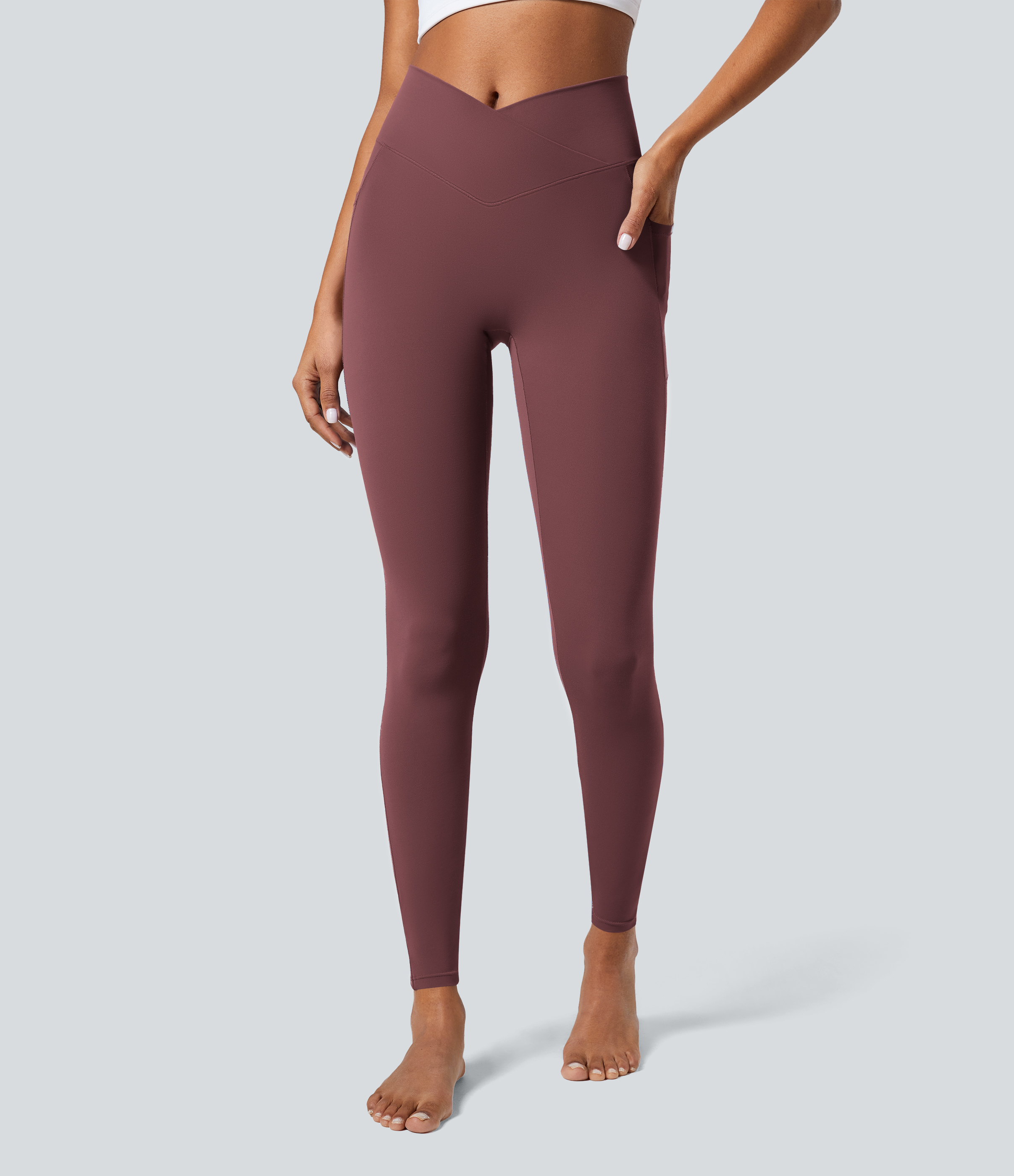 SoftlyZero™ Crossover Tights Women Gym Scrunch Plain Leggings-UPF50+ with Pockets