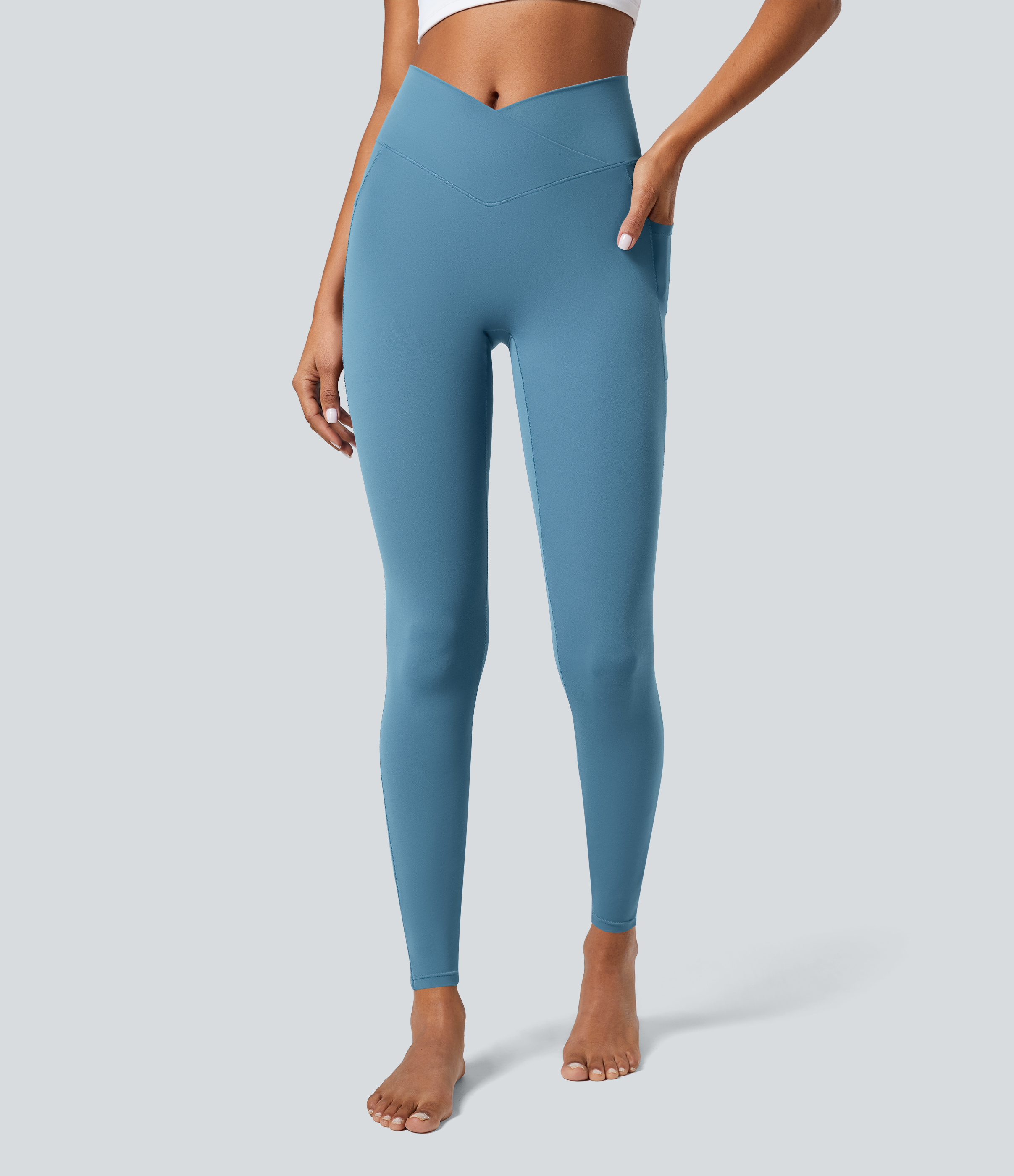 SoftlyZero™ Crossover Tights Women Gym Scrunch Plain Leggings-UPF50+ with Pockets