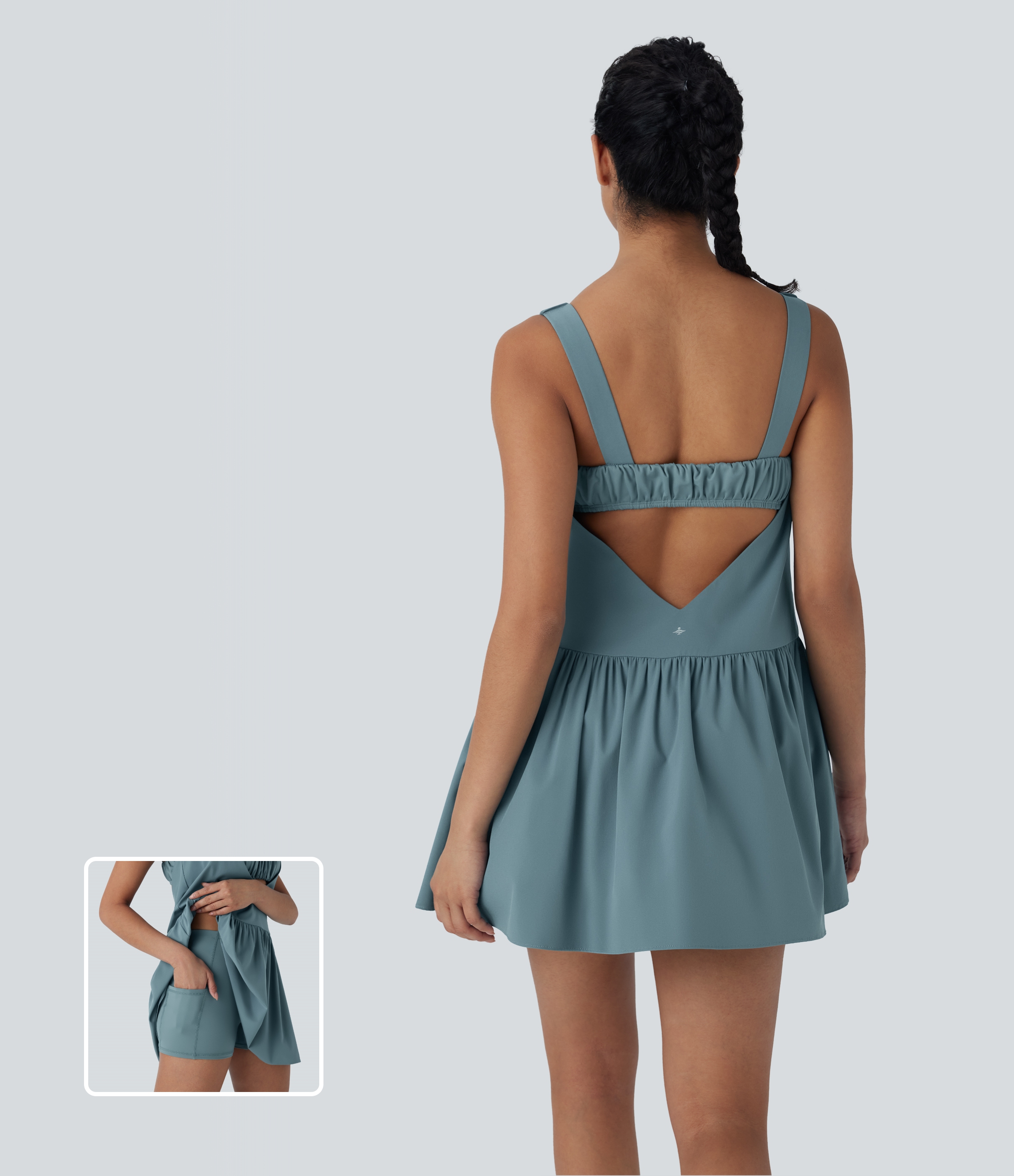 Vestido deportivo de dos piezas Breezeful™ para pádel abierto de espalda con fruncido y aberturas con secado rápido y bolsillo