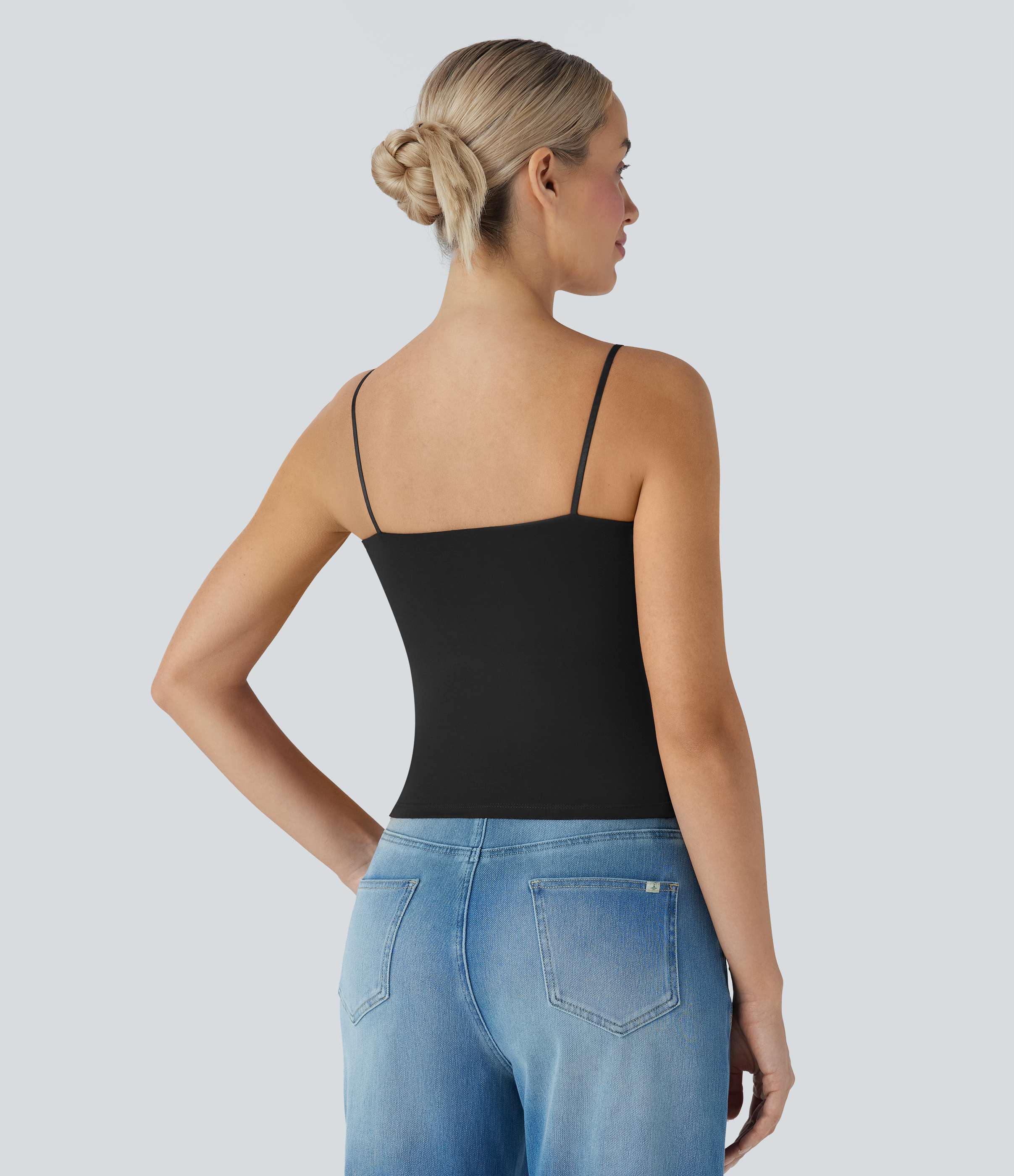 Noir Top caraco décontracté à soutien-gorge intégré et froncé / 2