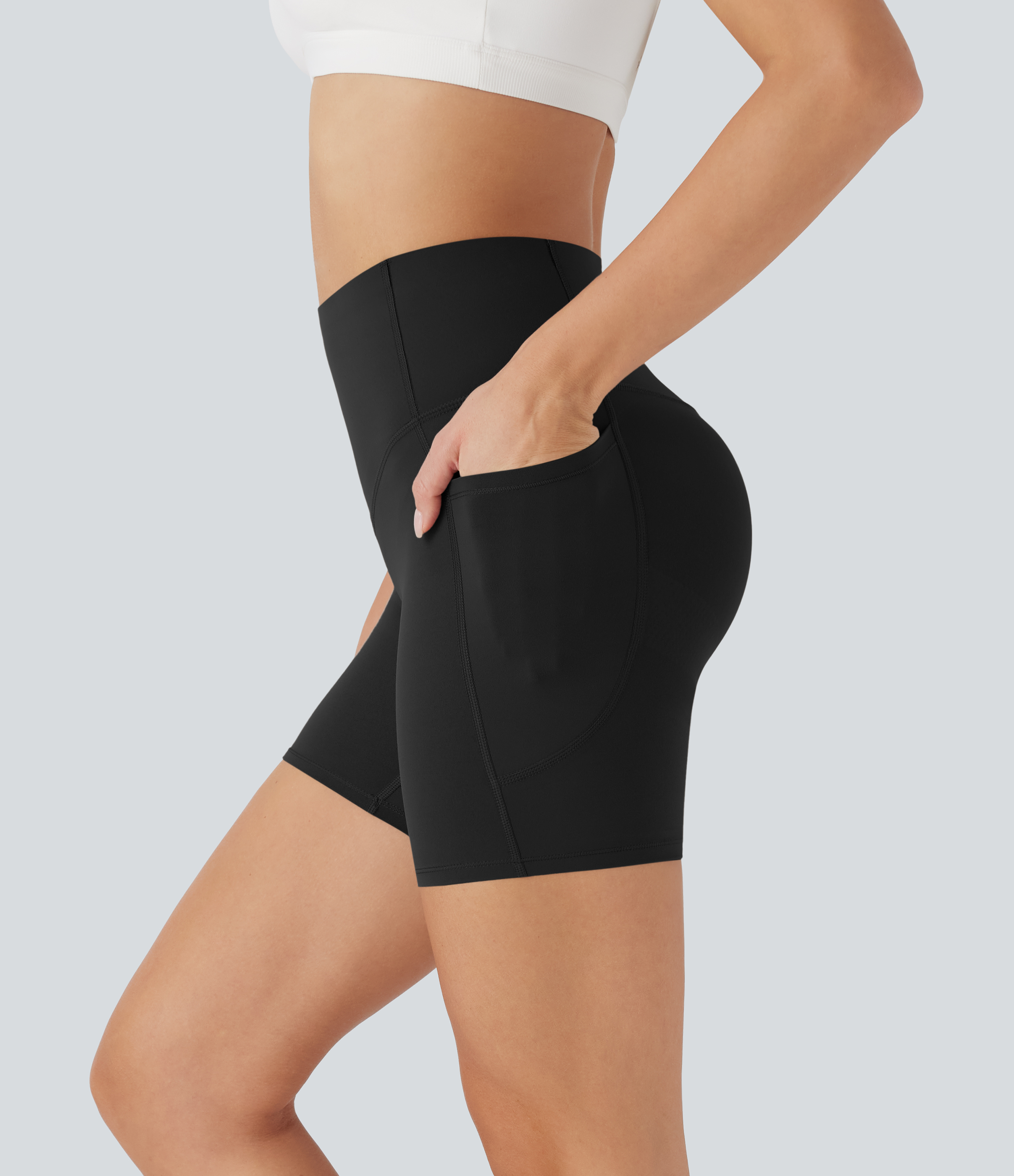 Halara UltraSculpt™ SoCinched shorts de sport taille haute, qui rehaussent les fessiers, contrôle du ventre, sculptants, avec poches, 5''
