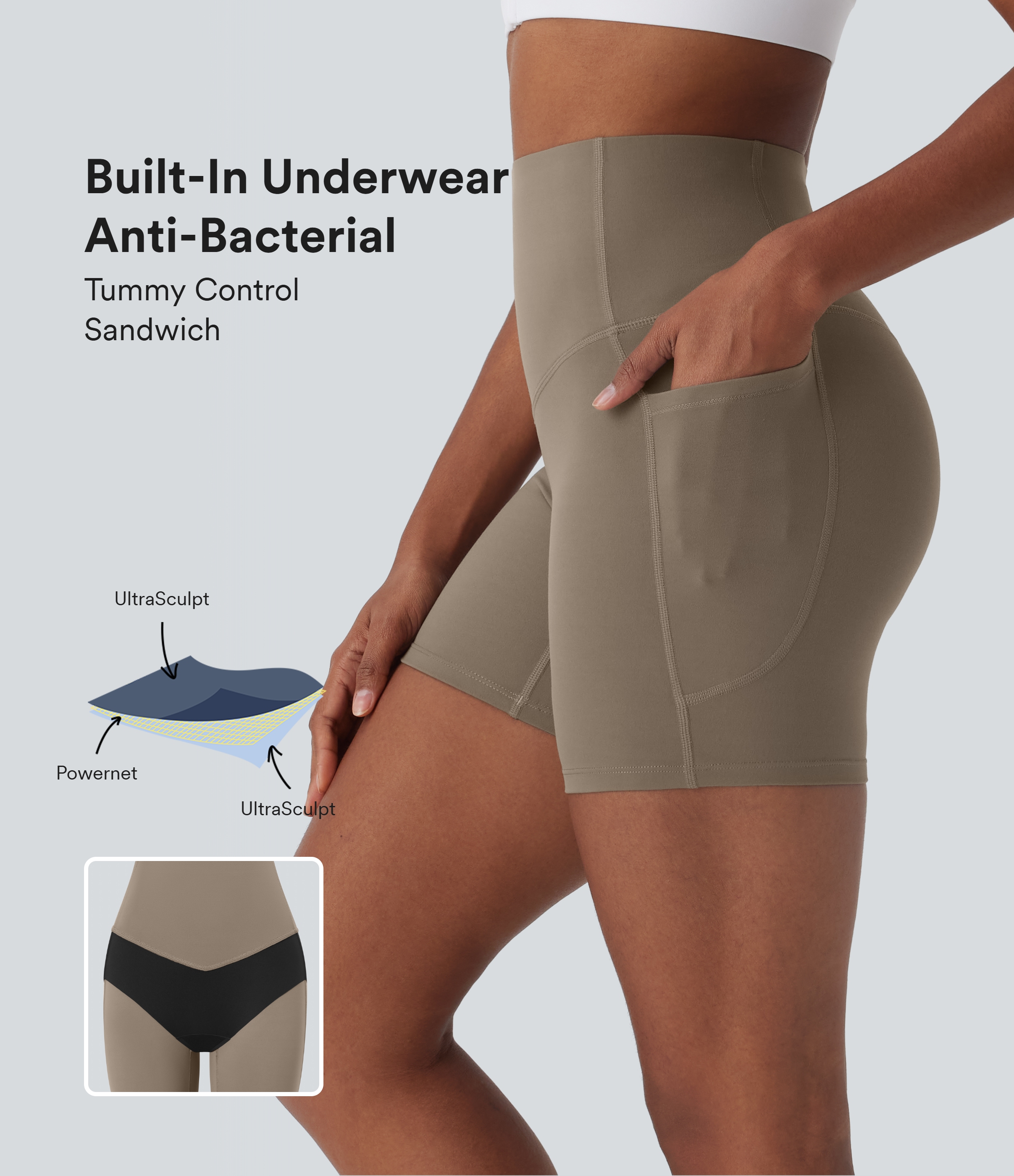 Halara UltraSculpt™ High Waisted Tummy Control Built-in Underwear Anti-Bacterial Shaping Training Biker Shorts 5'' With Pockets