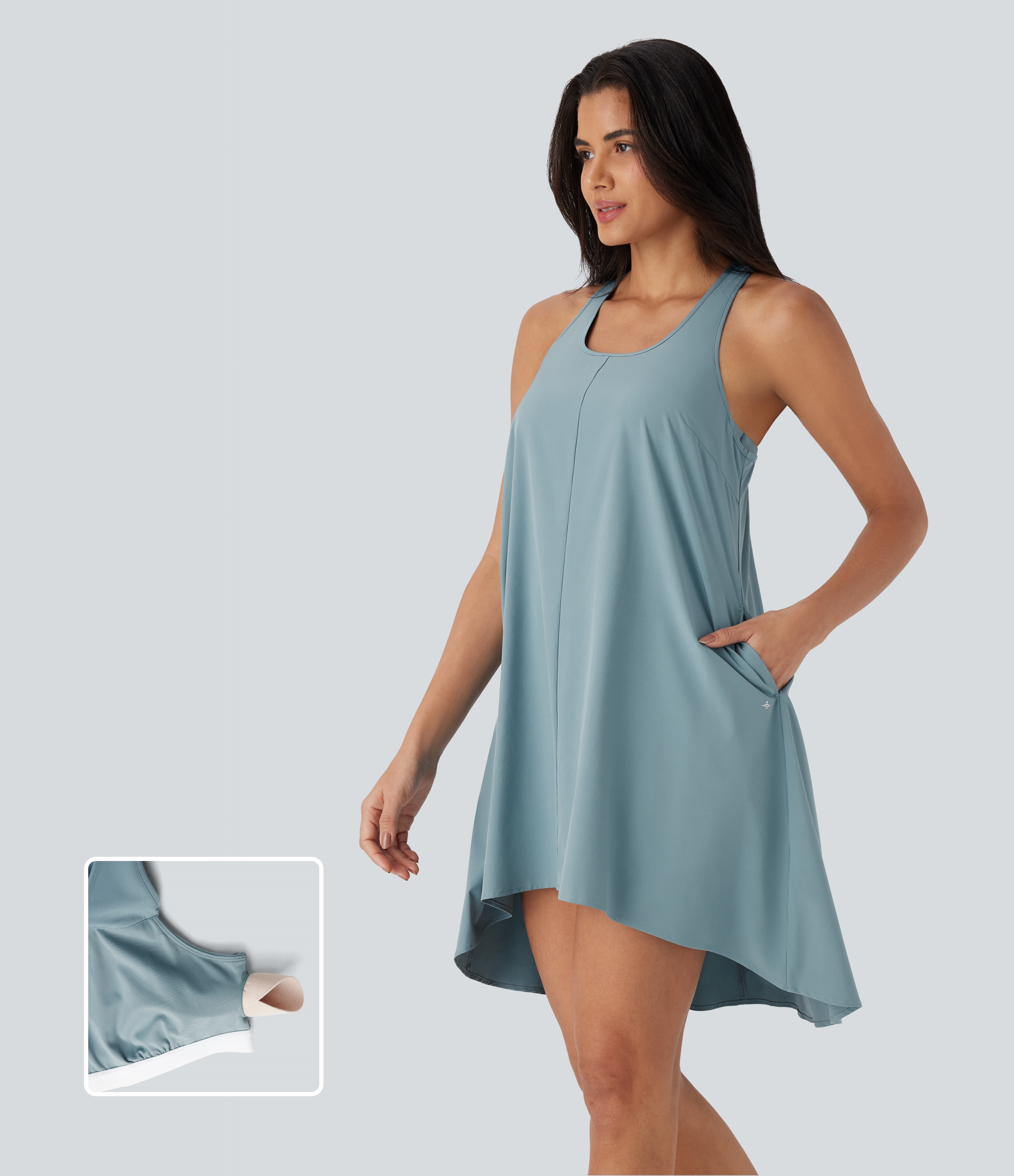 Breezeful™ RacerPocket High Low Flowy Mini Quick Dry Casual Dress