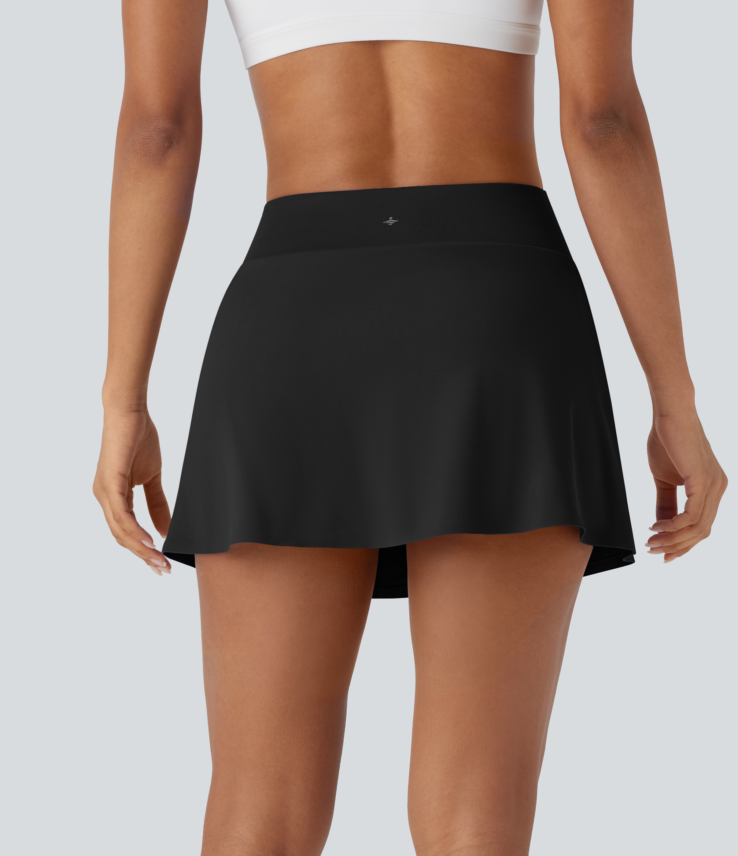 Black Mini Falda tenis tiro alto 2 en 1 bloque color dividido bolsillo lateral / 2