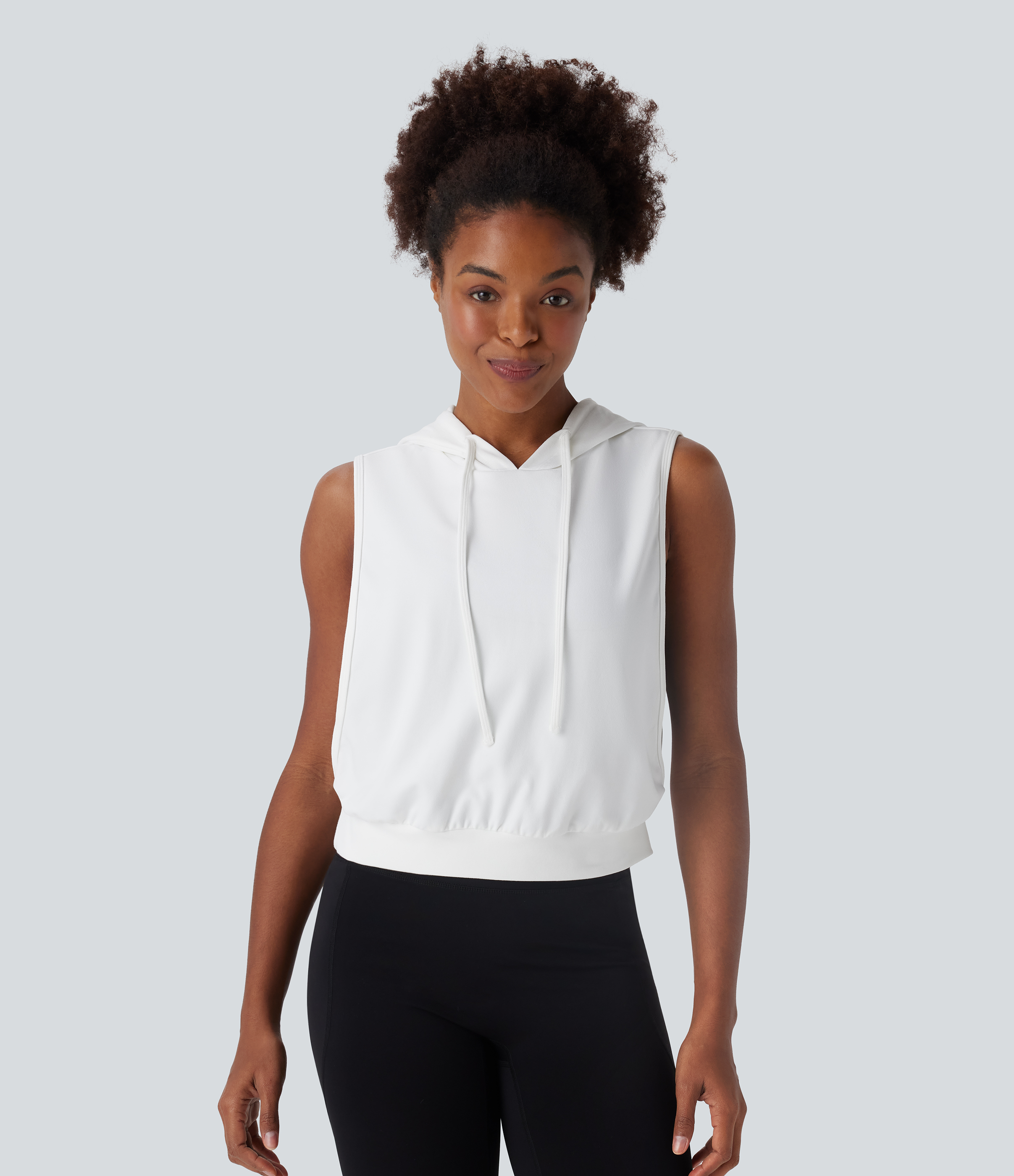 Hooded Drawstring Sleeveless Cropped Running Tank Top